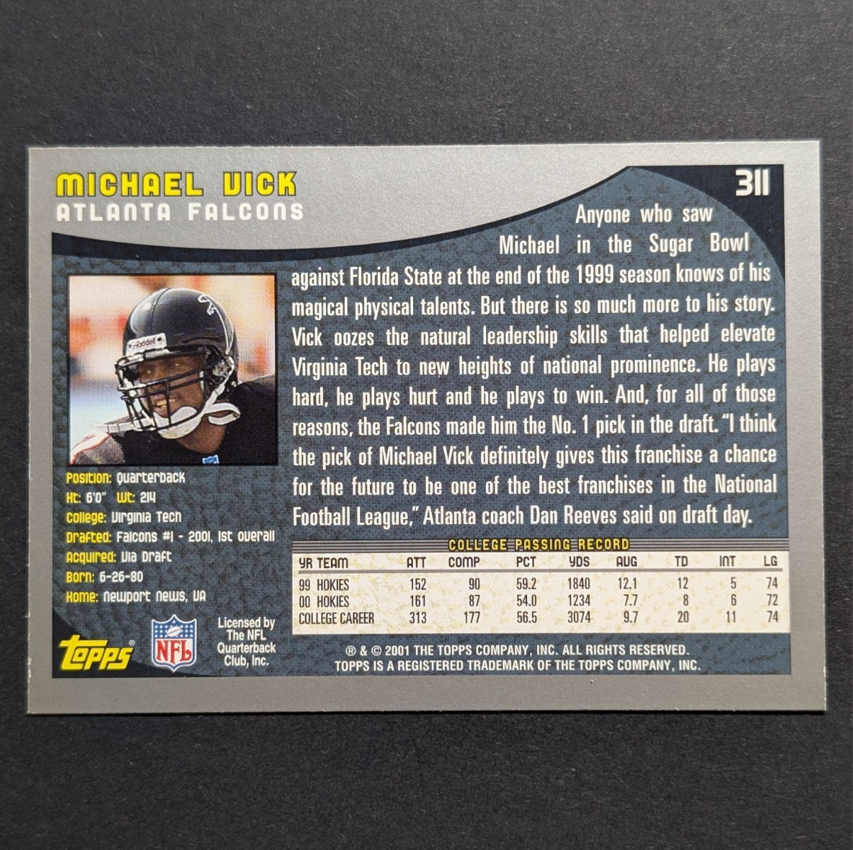 2001 Topps – Michael Vick Rookie Flagship #311 Falcons