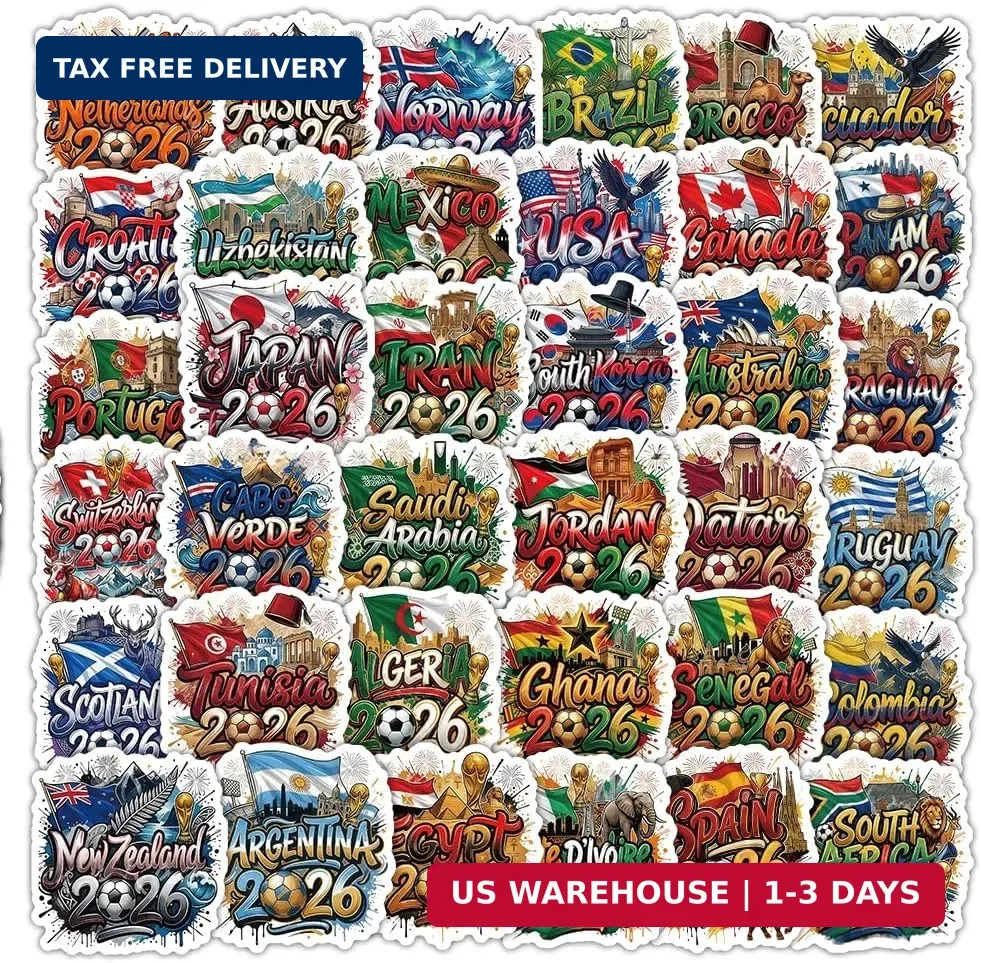 40PCS World Cup Football Soccer Stickers, 2026 National Team Flag Country Sticke