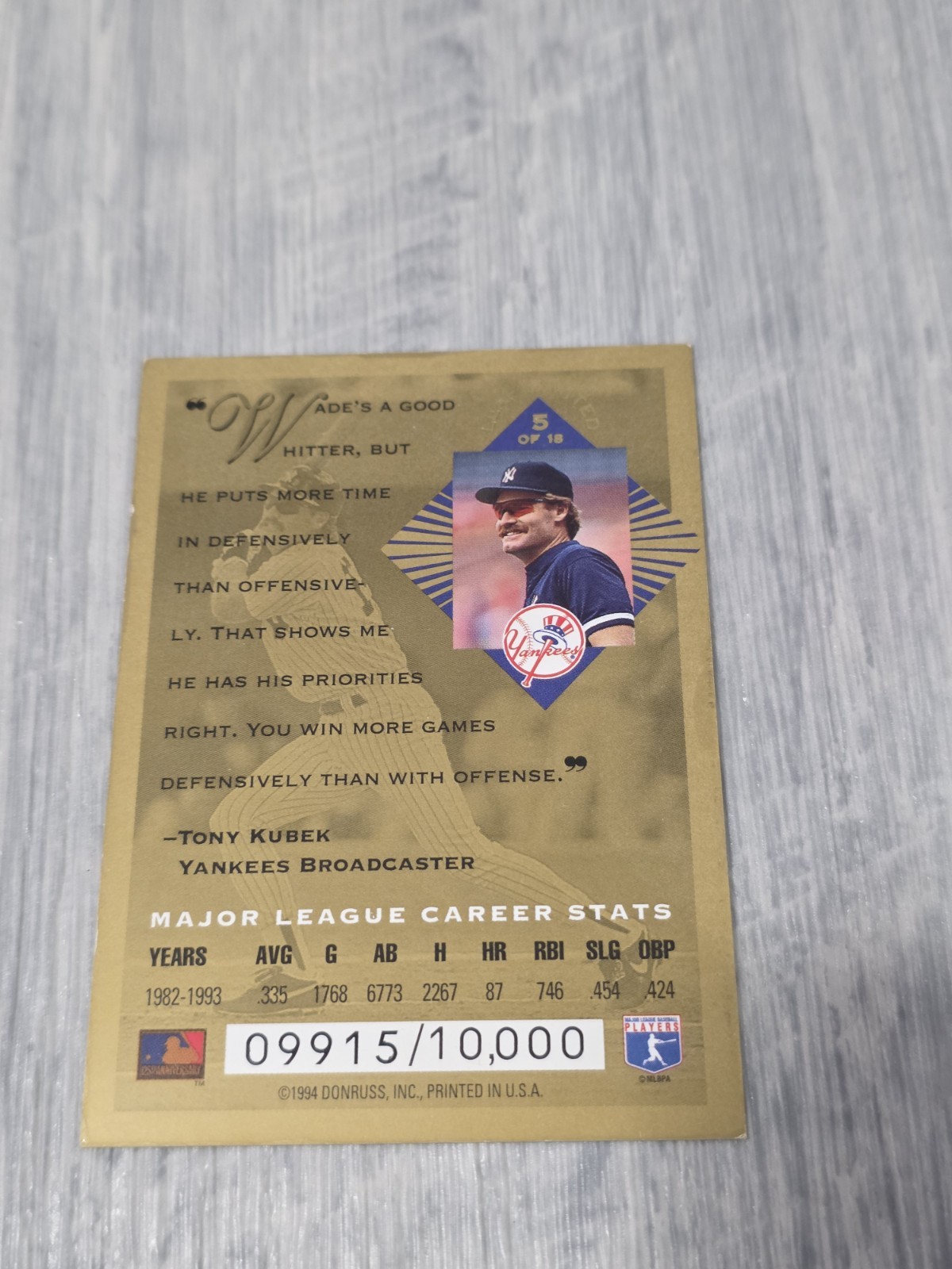 1994 Leaf Limited – Gold All-Stars Wade Boggs New York Yankees #9915/10000 C212