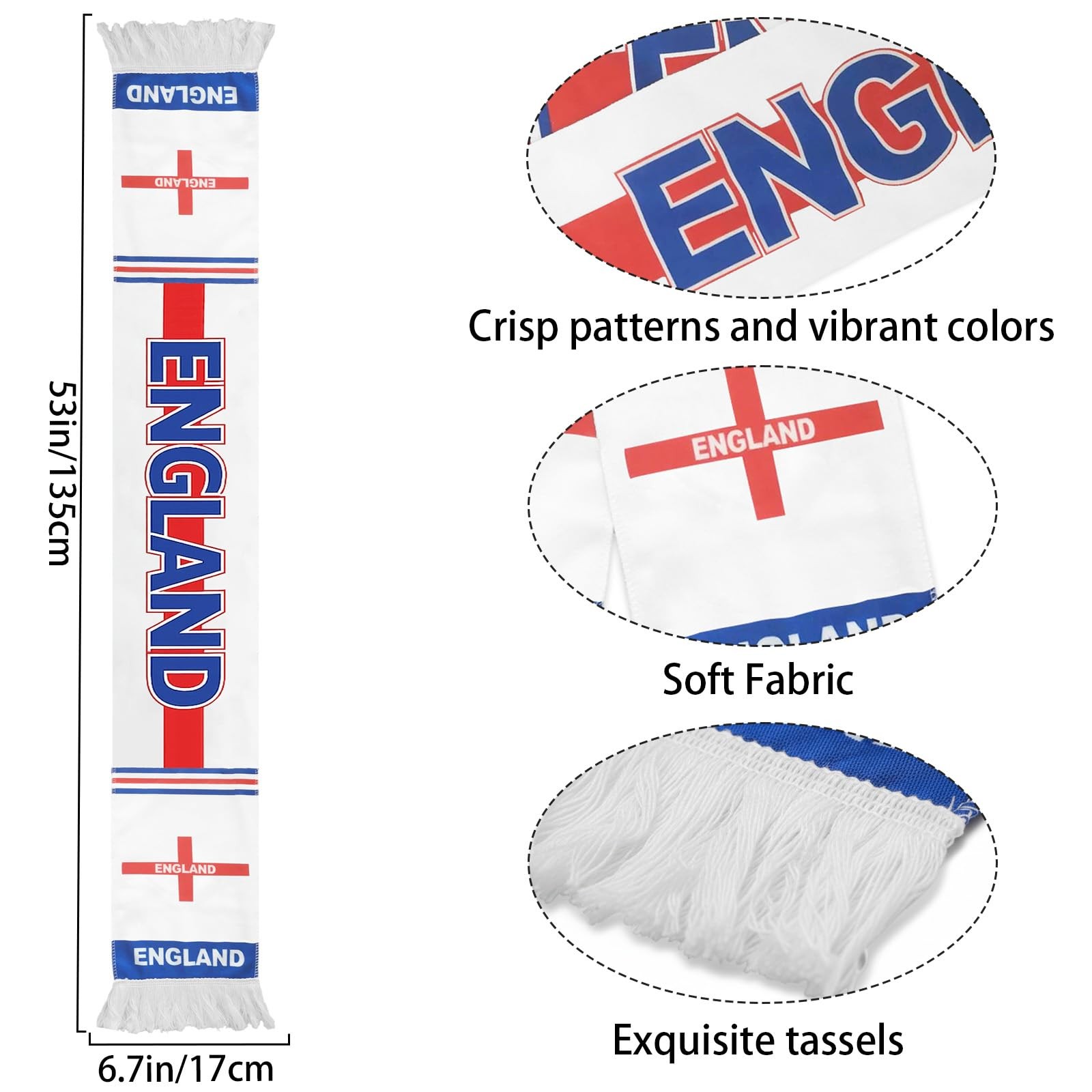 Kytunera World Cup England Scarf of 2026 Double Sided 53×7 inch,