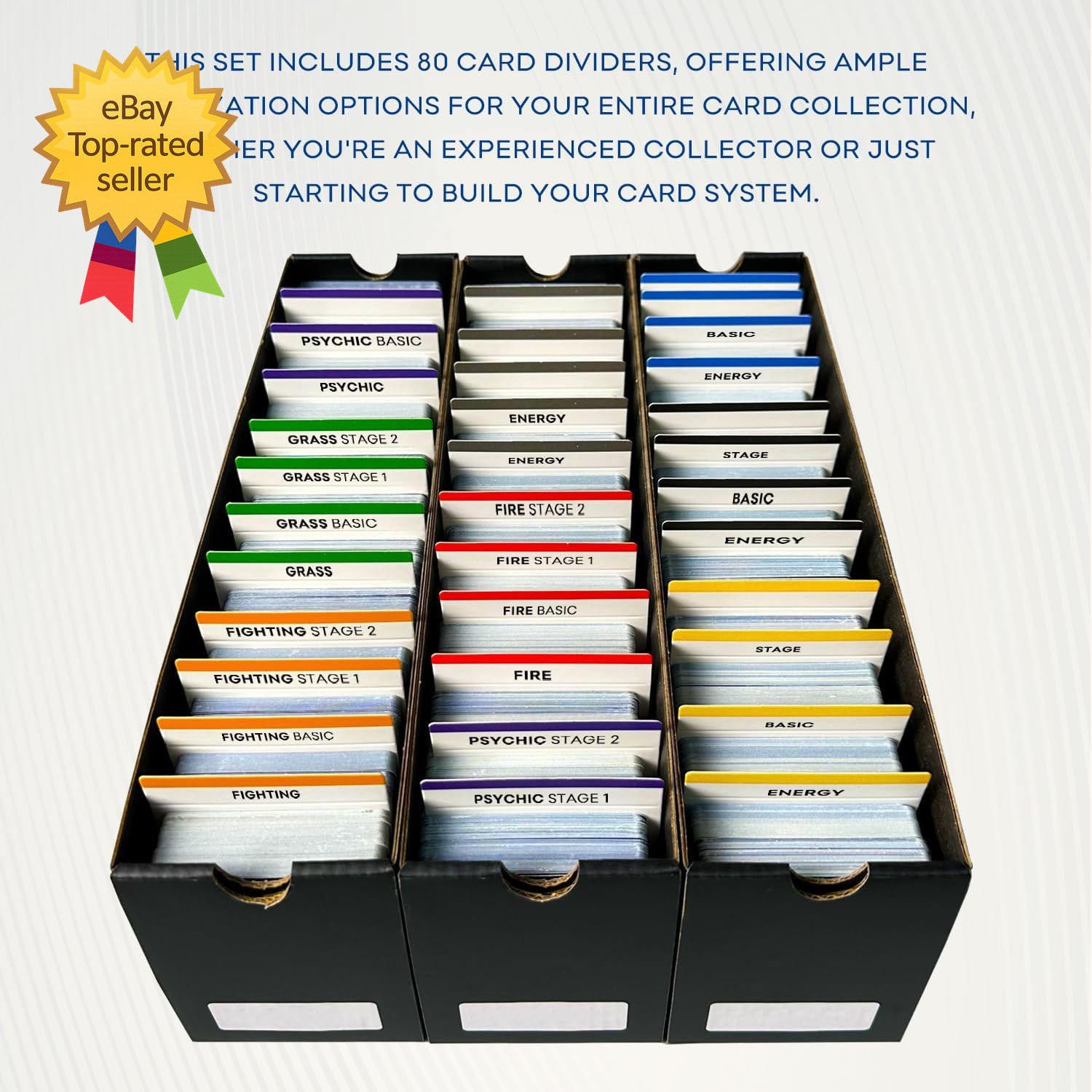 Trading Card Dividers 80 Pack Storage Box Separators for MTG TCG Sports Cards