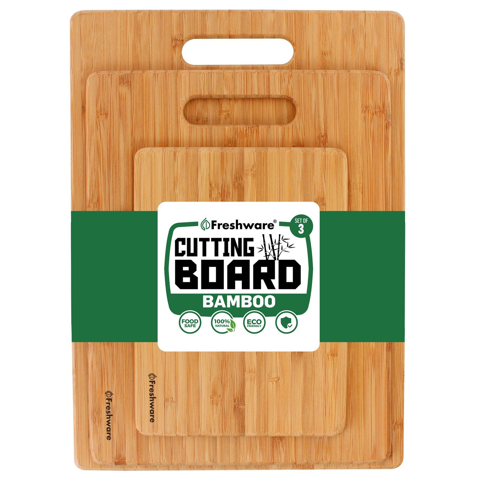Freshware Bamboo Cutting Board Set of 3 (8×6, 11×8.5, 13×9.5 in),