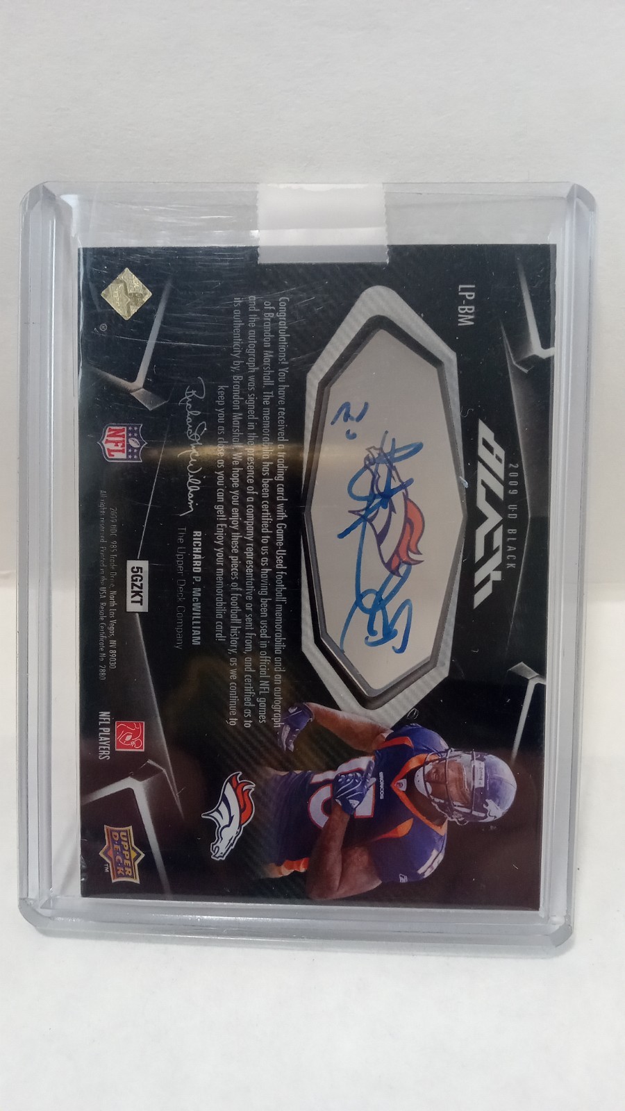 2009 Upper Deck Black Lustrous Materials Brandon Marshall /50 Auto & Patch