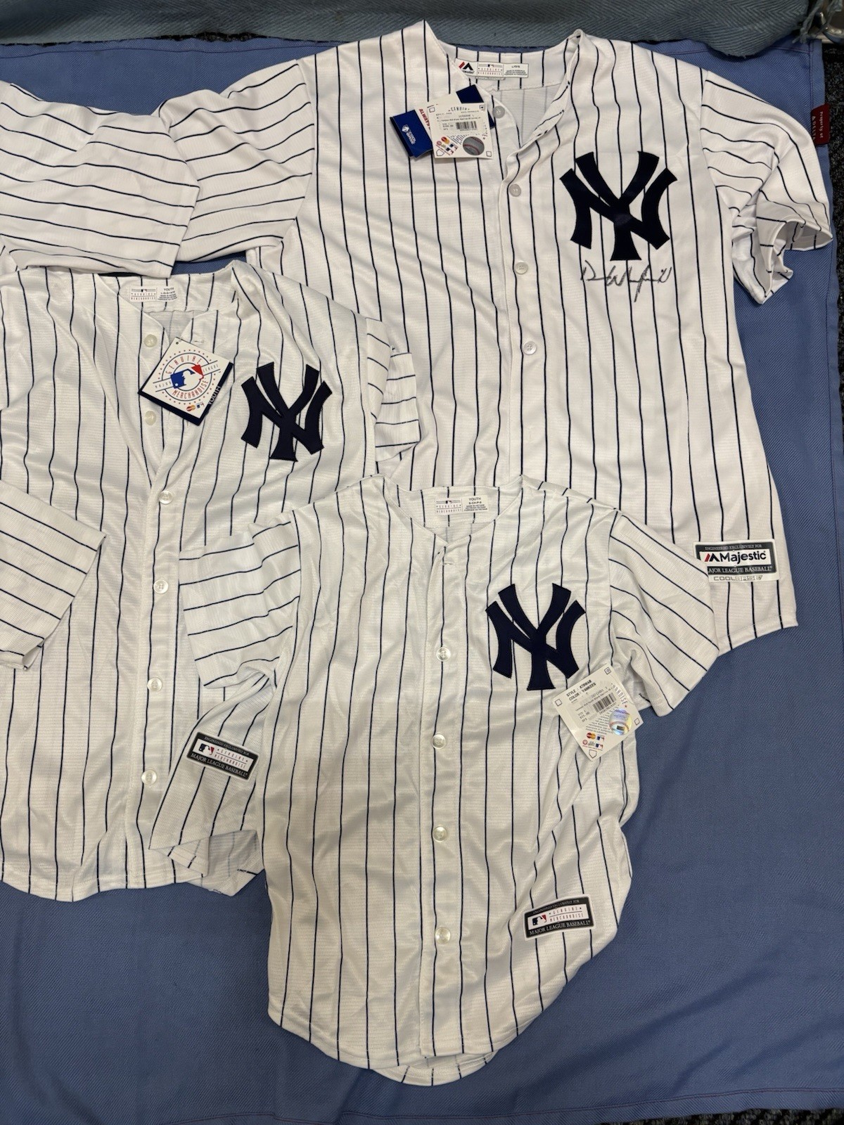 Lot Of 5 New Your Yankees Jersey Cool Base Mens Size LG Youth 14/16 10/12 8/9
