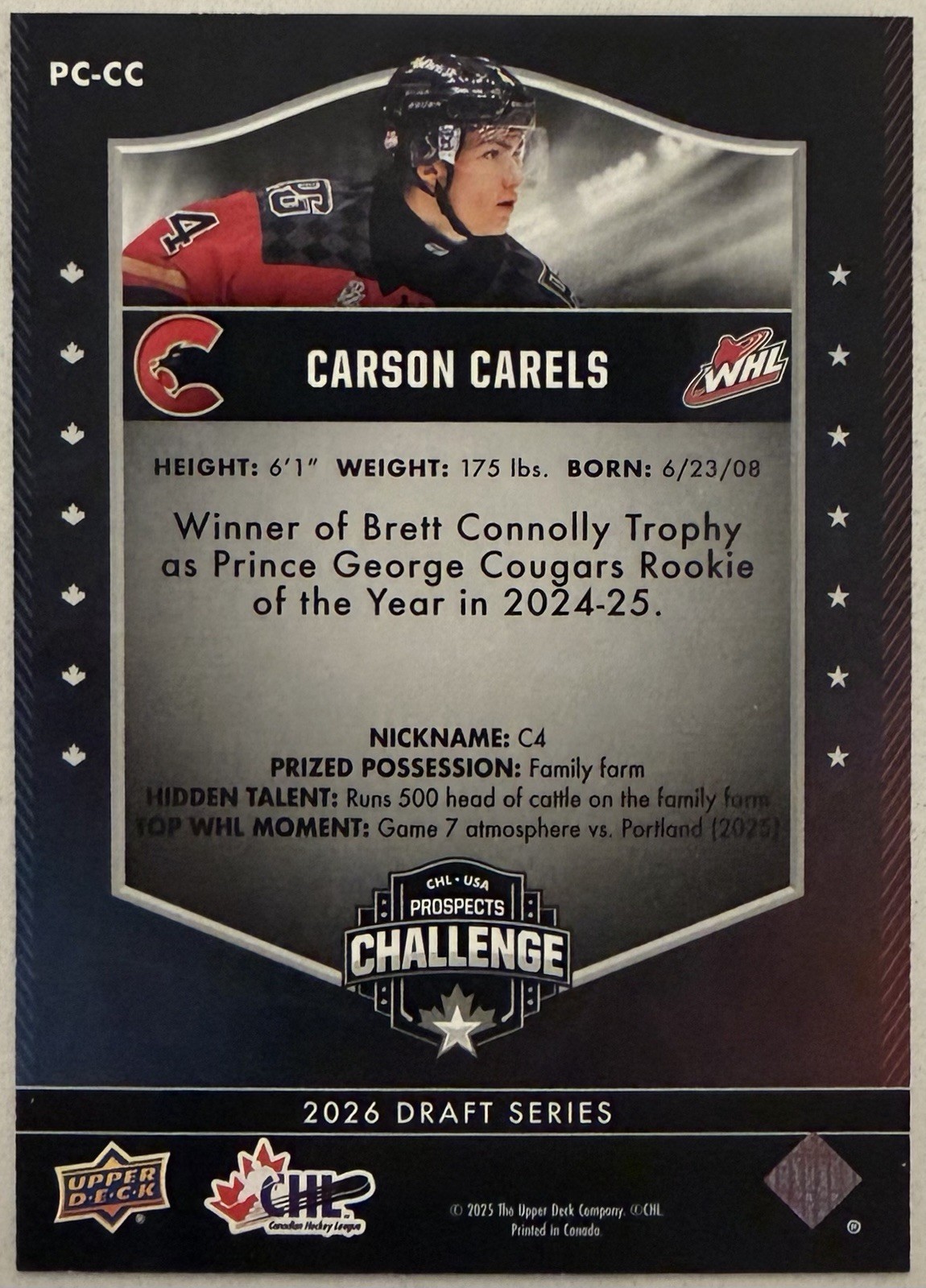 Carson Carels Rookie 2025 Upper Deck Chl USA Prospects Challenge #PC-CC (RC)