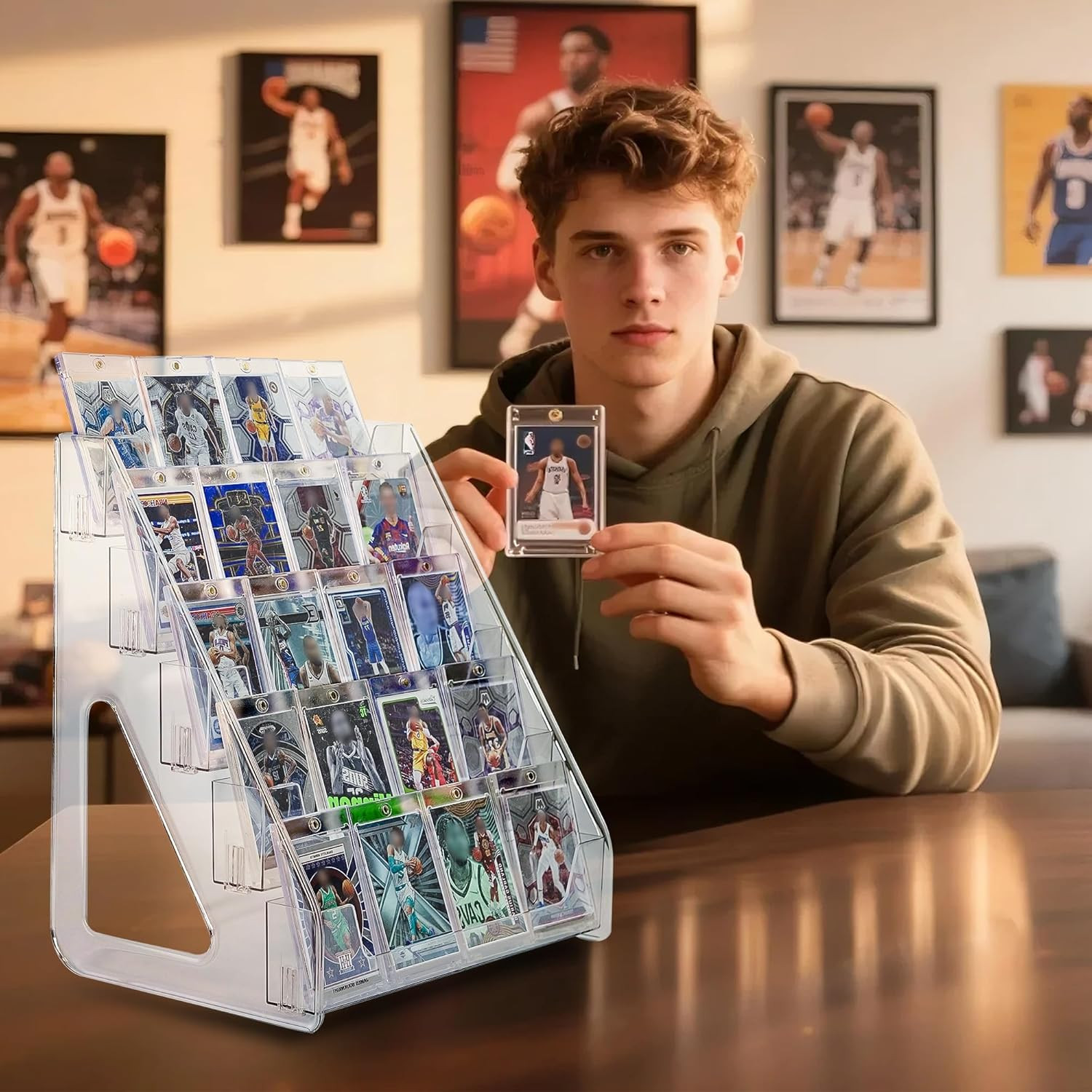 5-Tier Acrylic Trading Card Display Stand, Large Capacity Graded Sports Card Dis