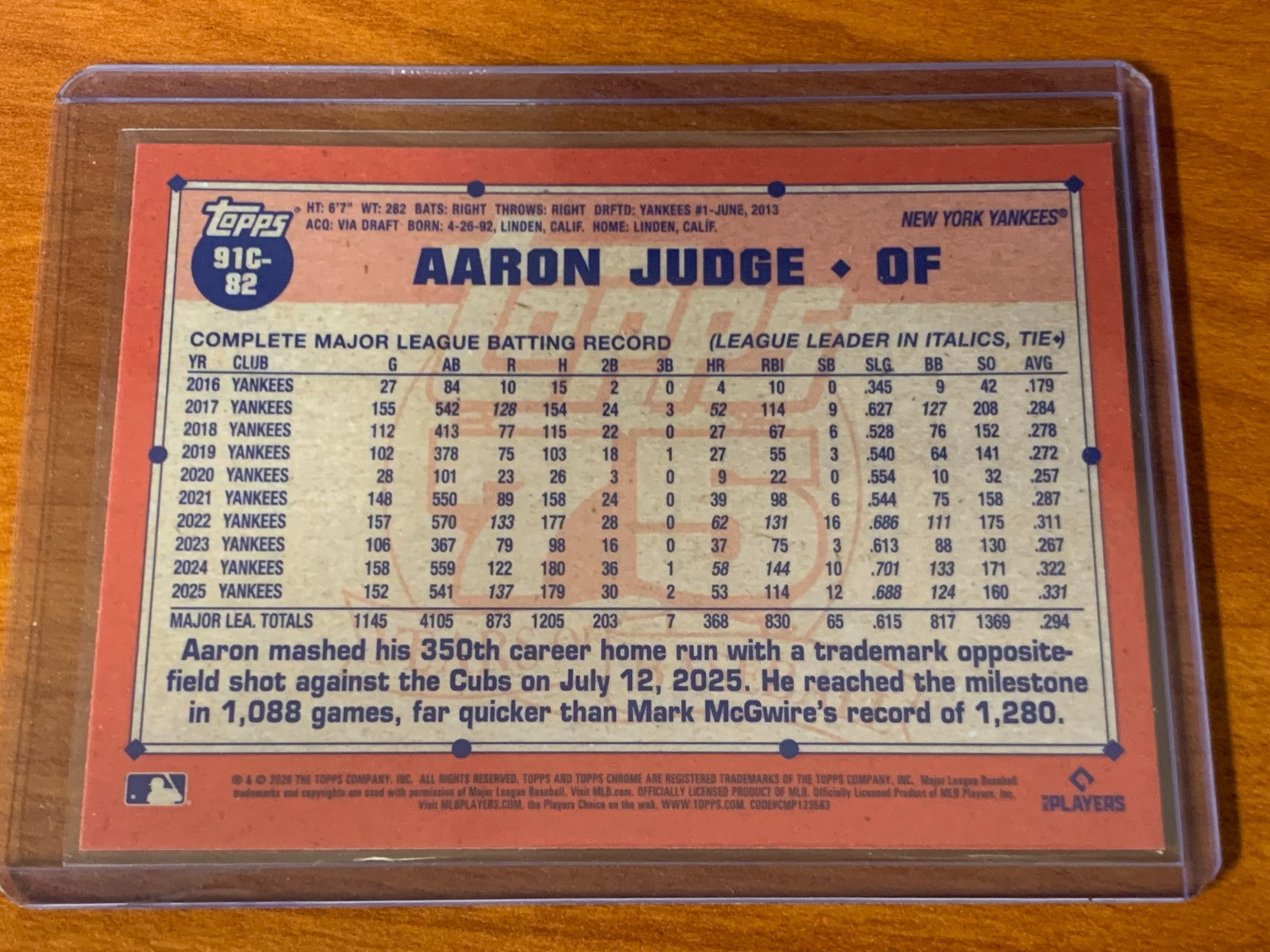 2026 Topps Series 1 Aaron Judge #91C-82 1991 Topps Chrome Silver Mojo Yankees