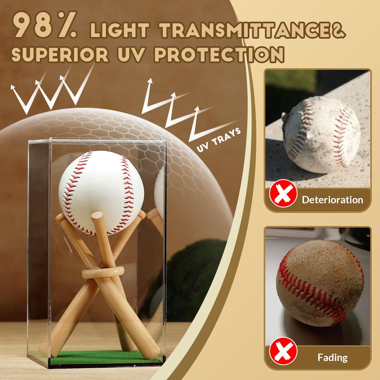 Baseball Display Case with Wood Stand Clear Acrylic Stable & Secure Game Ball…
