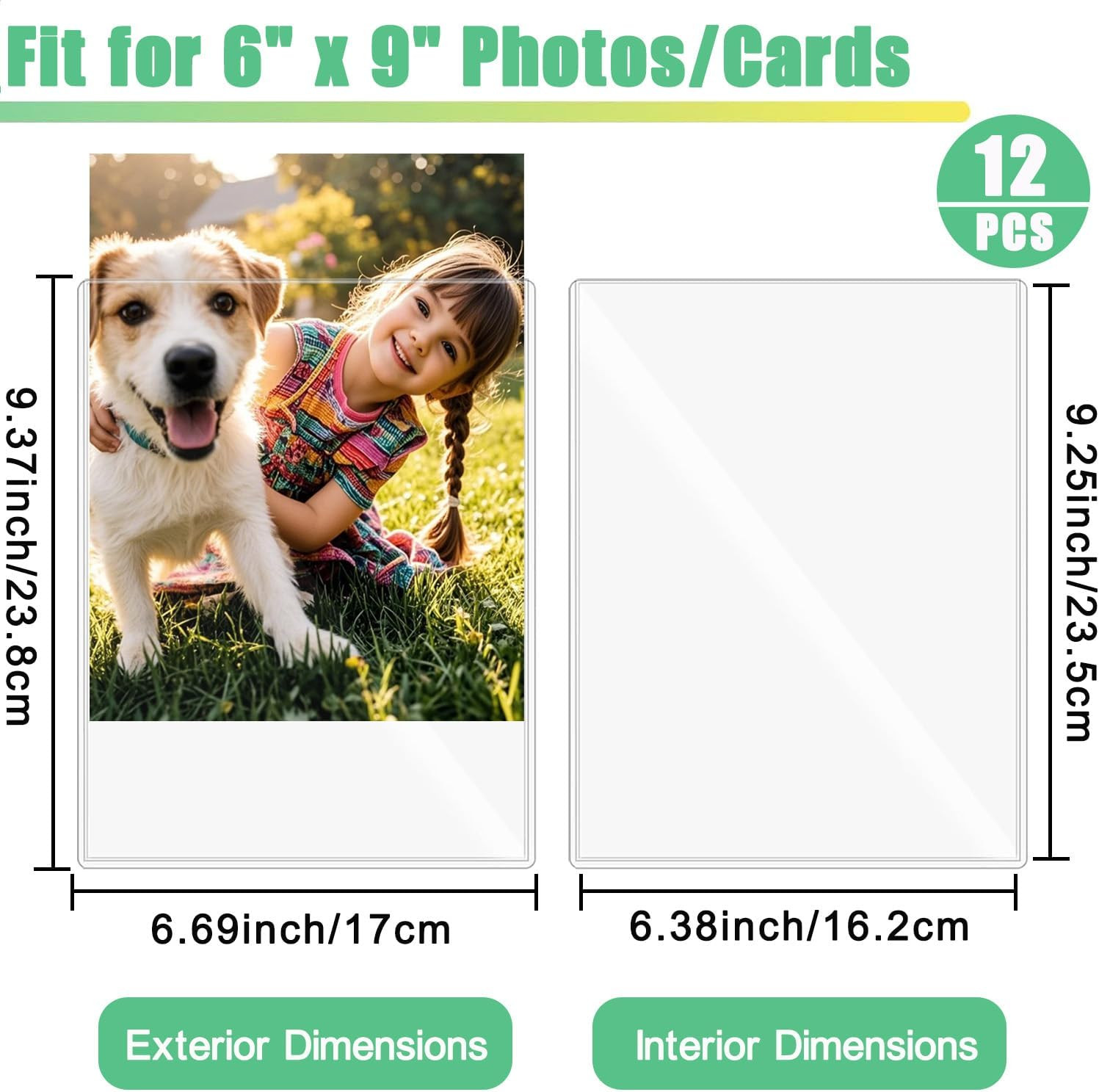 12-Pack 6″ x 9″ Clear Rigid Card Sleeves for Photos and Trading Cards