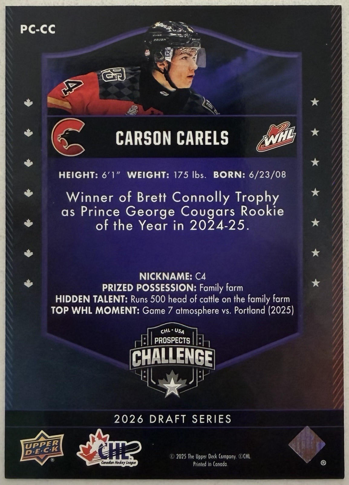 Carson Carels (RC) 2025 Upper Deck Chl USA Prospects Challenge #PC-CC Purple /49
