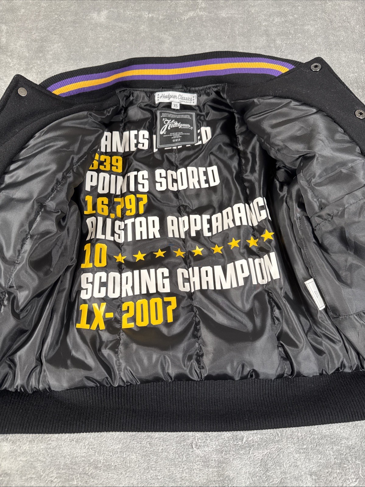 Kobe Bryant Kids Legends Never Die Varsity Jacket Headgear LA Lakers XS NWOT