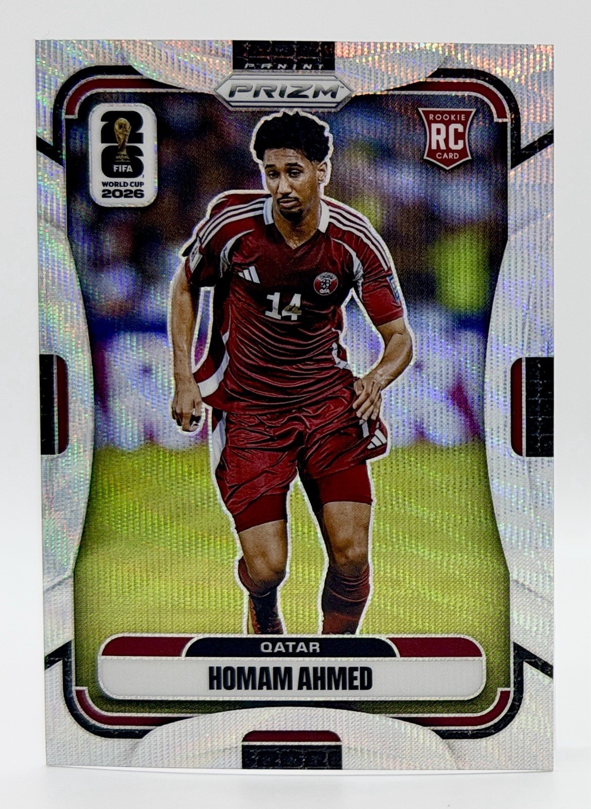 2026 Panini Prizm FIFA World Cup Silver Wave #377 Homam Ahmed RC Qatar