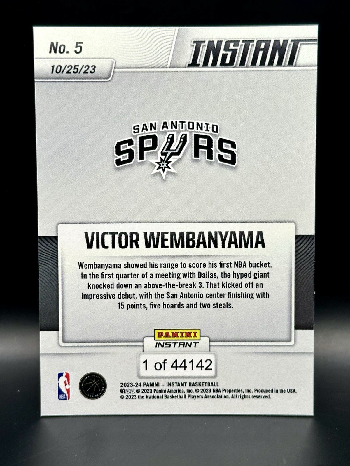2023 Panini Instant VICTOR WEMBANYAMA /44142 RC ROOKIE #5 San Antonio Spurs MVP