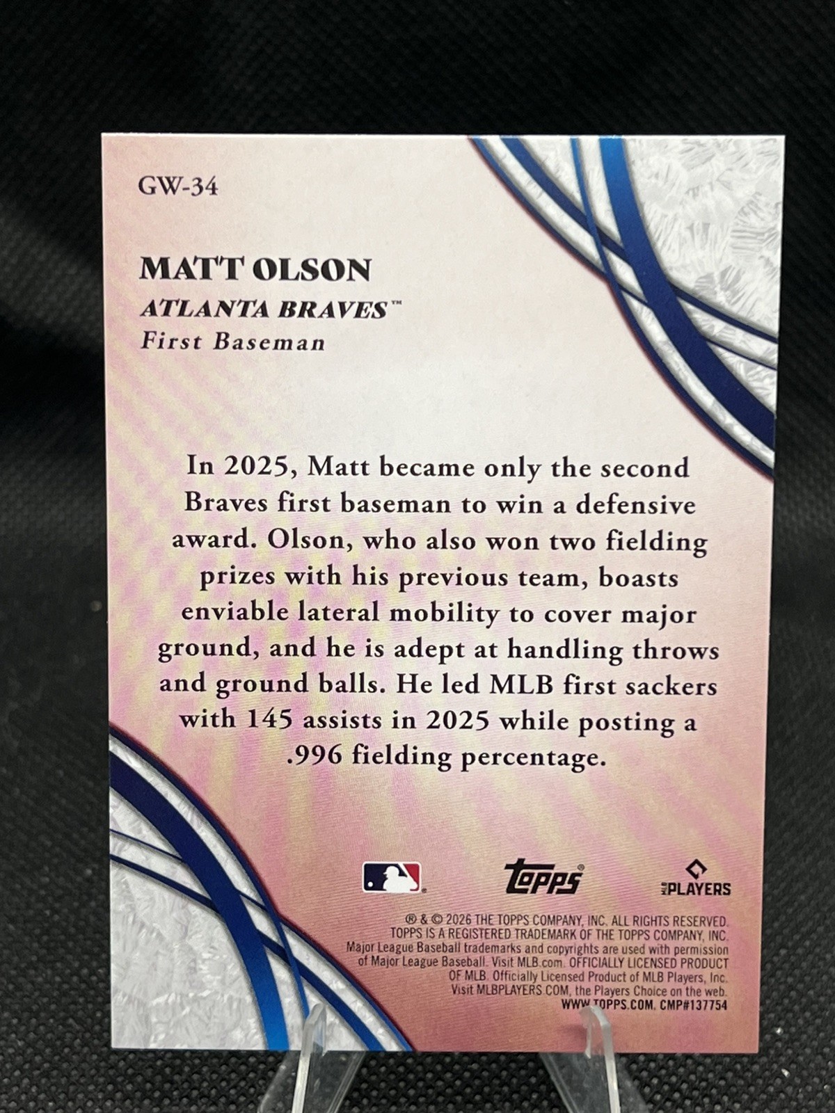Topps 2026 Series 2 Glove Work Matt Olson Atlanta Braves #GW-34 A12