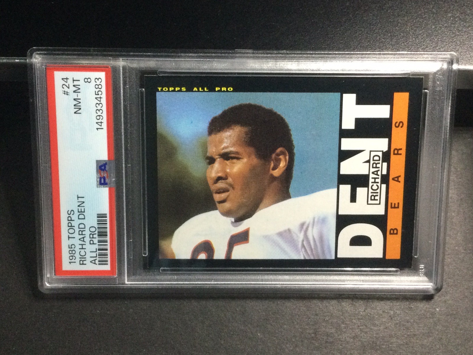 1985 Topps #24 Richard Dent Rookie Football Card PSA 8 Near Mint-Mint