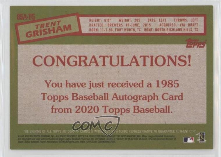 2020 Topps 1985 Baseball Series 2 Trent Grisham #85A-TG Rookie Auto RC 1f20
