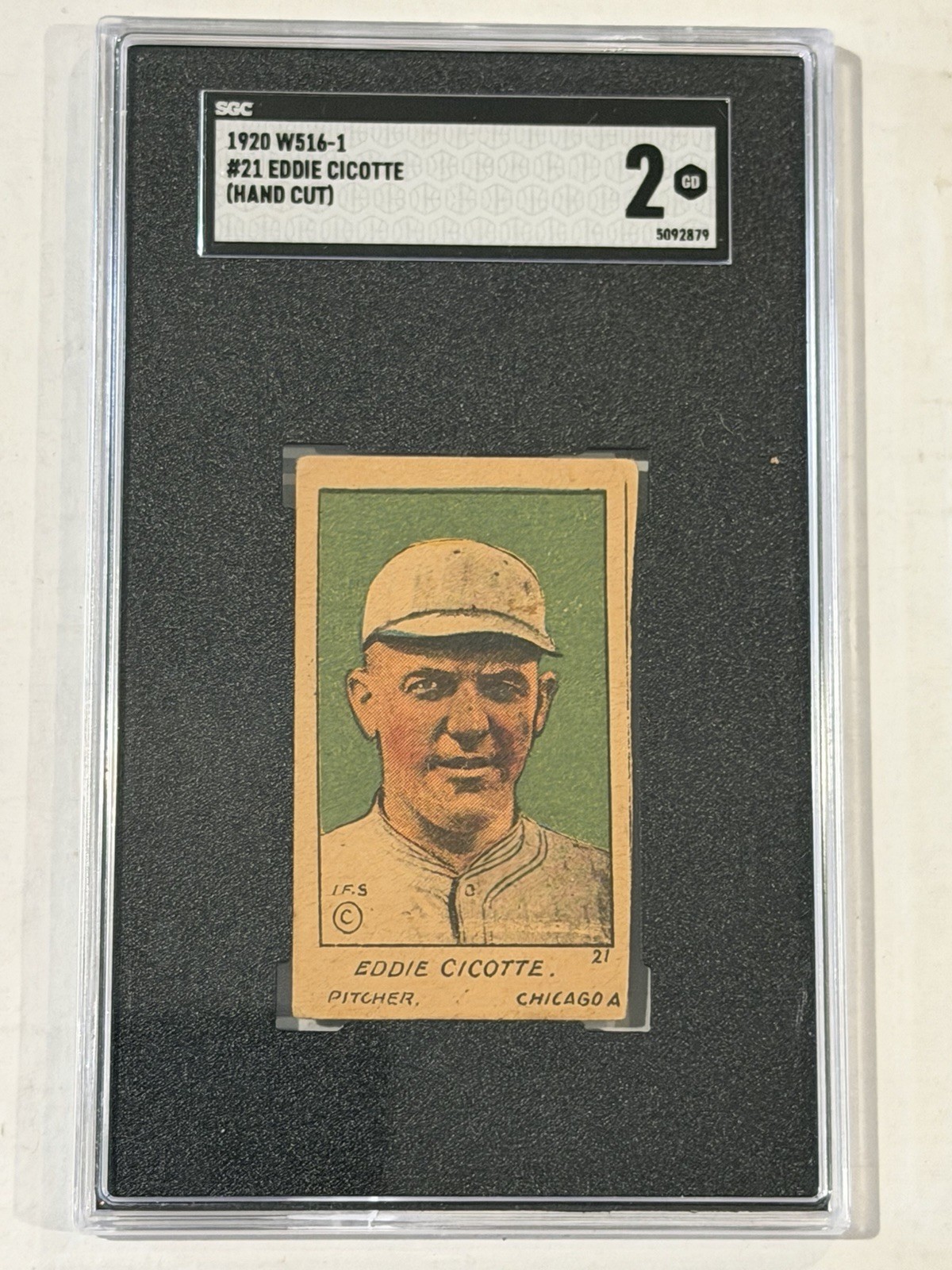 1920 W526-1 Eddie Cicotte, #21, SGC 2 (Hand cut), BEAUTIFUL CARD! * Black Sox **