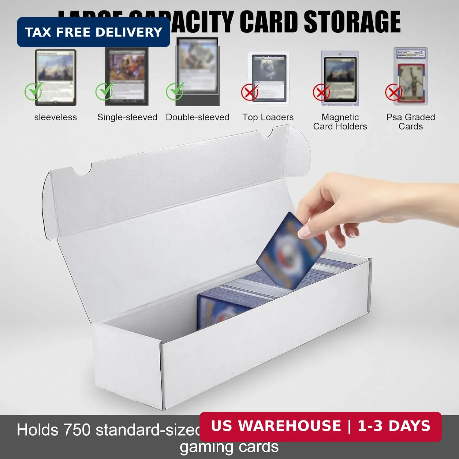 Trading Card Storage Box, 3-Pack 1100 Count White Corrugated Cardboard Bulk Spor