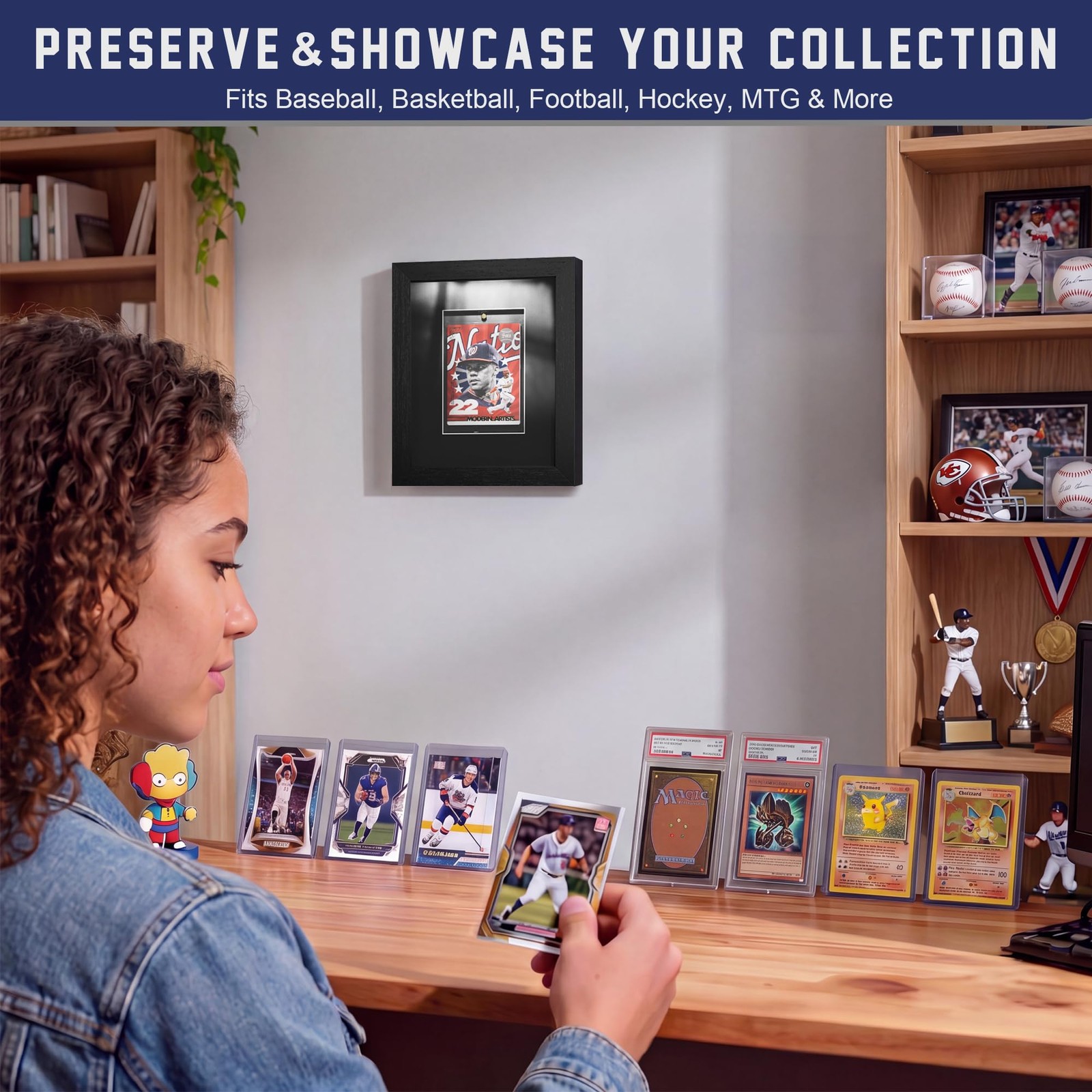 Sports Card Display Frame with Tempered Glass, Wall Mount or Tabletop Trading…