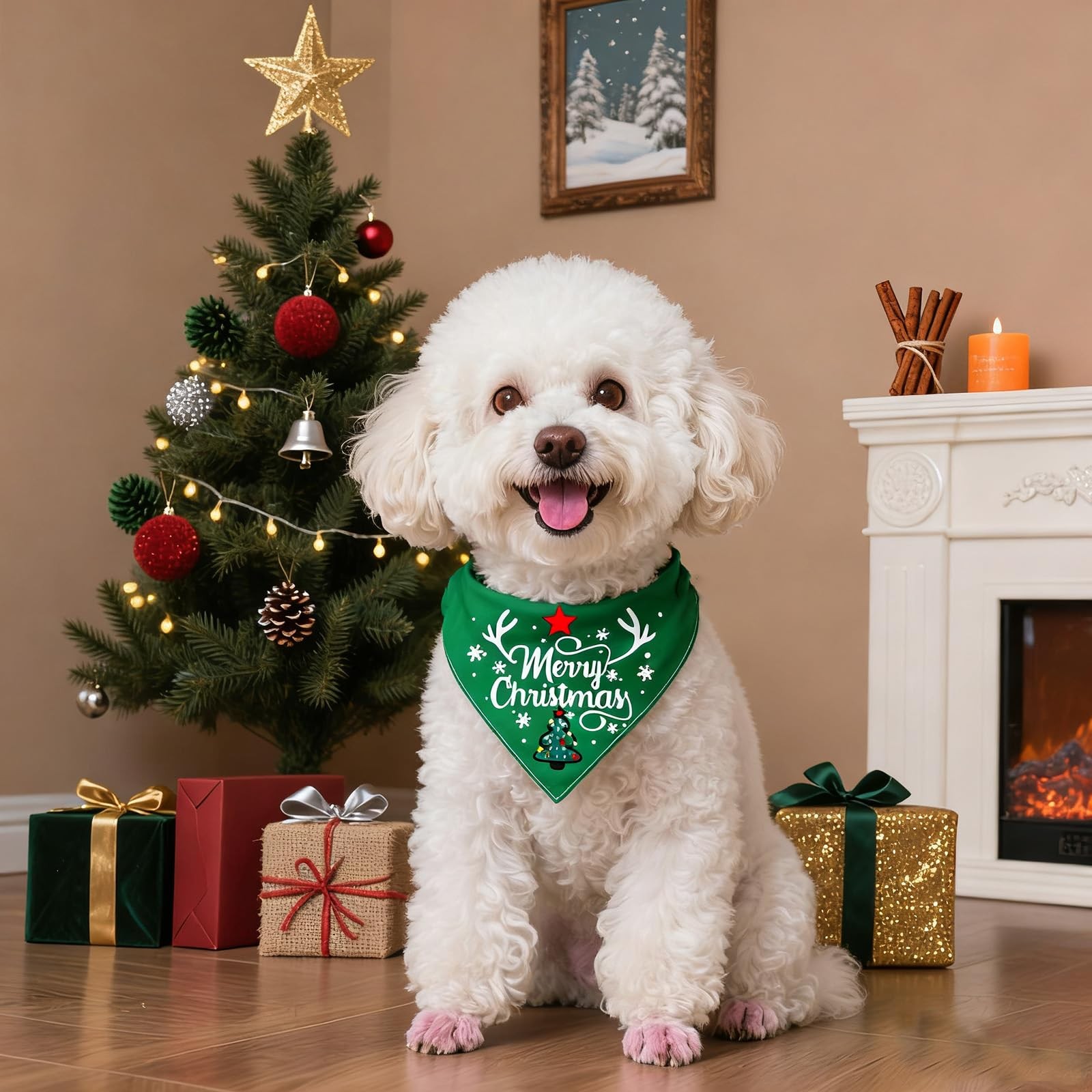 Christmas Dog Bandanas, Reversible Pet Costume Set with Xmas Medium, A-green