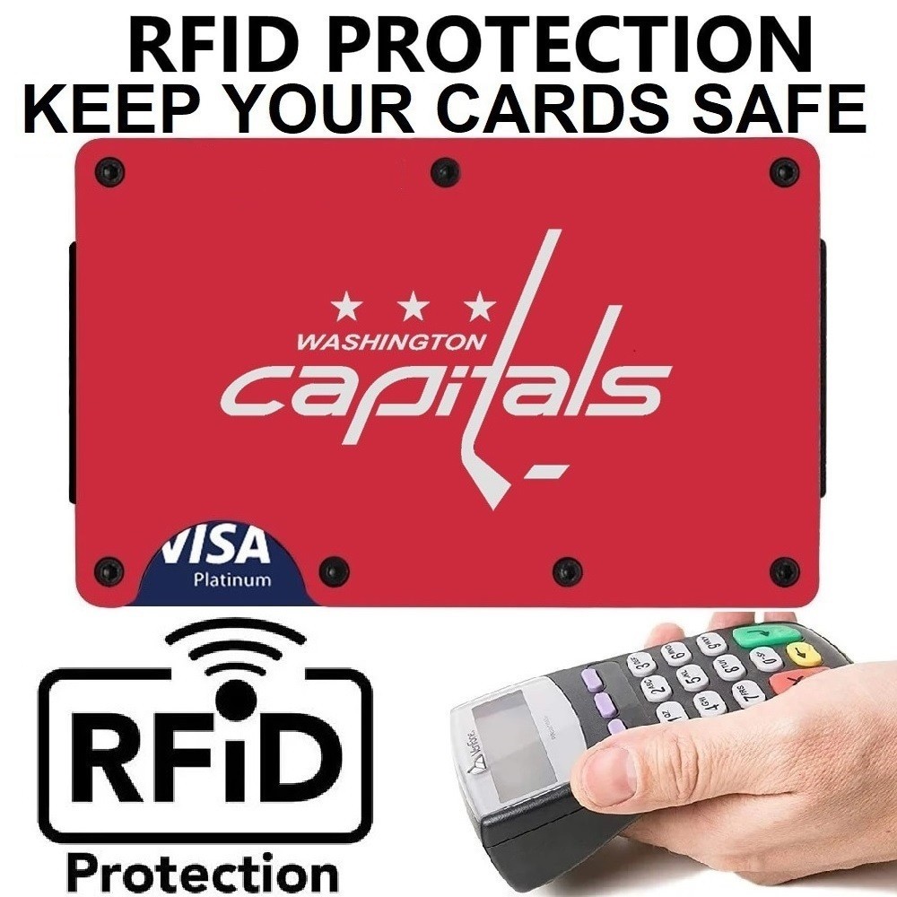 Washington Capitals Engraved Titanium Carbon Fiber Red RFID Blocking Wallet D7