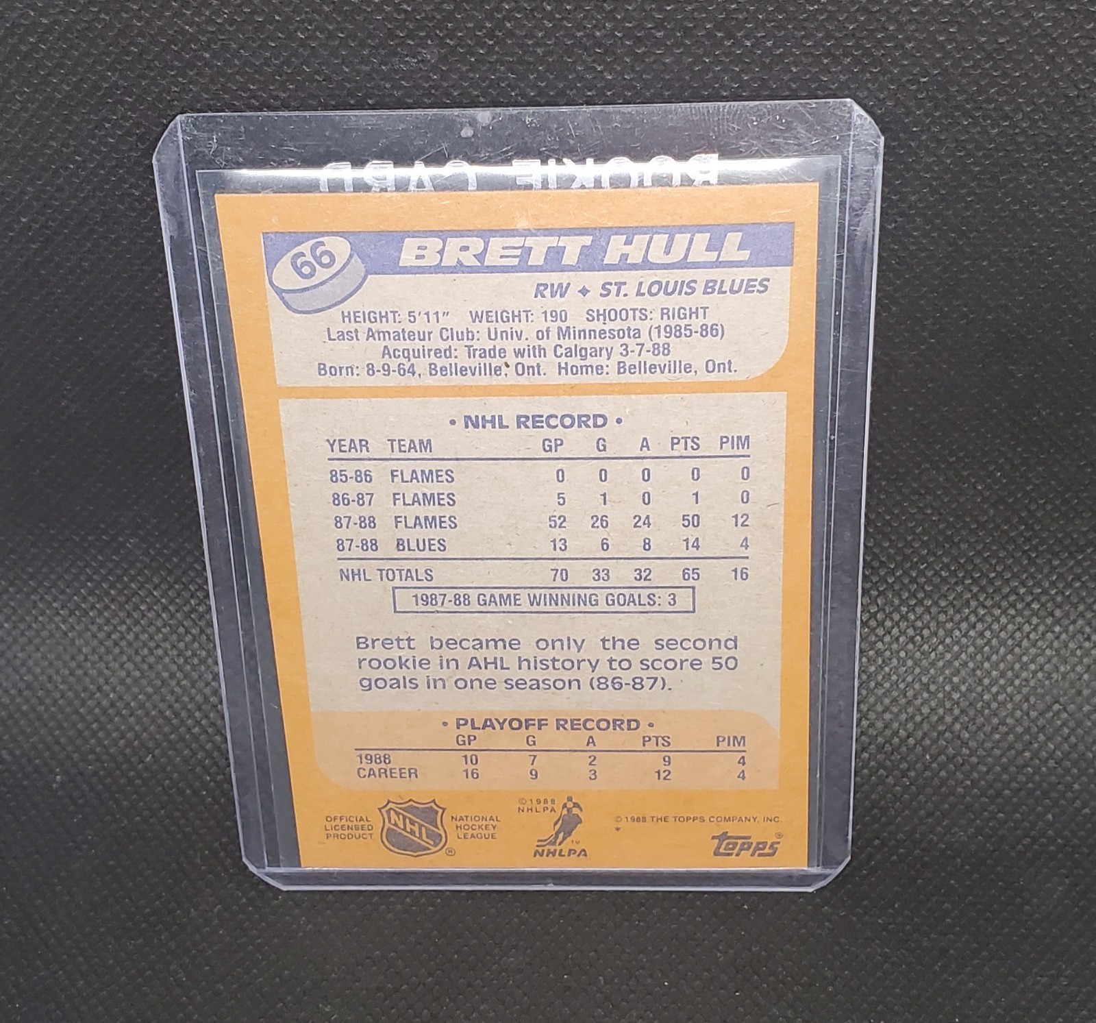 Topps 1988-89 Brett Hull Rookie Card #66 St. Louis Blues Base Set NHL