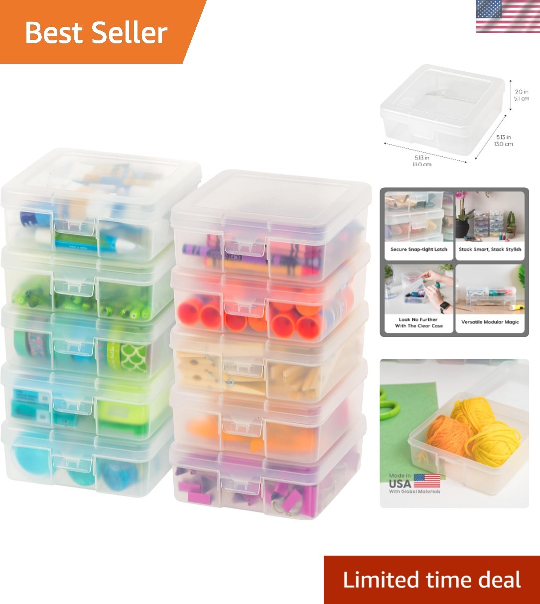 Lightweight Plastic Bead Storage Box Set – 10 Clear Cases with Snap Lock Closure