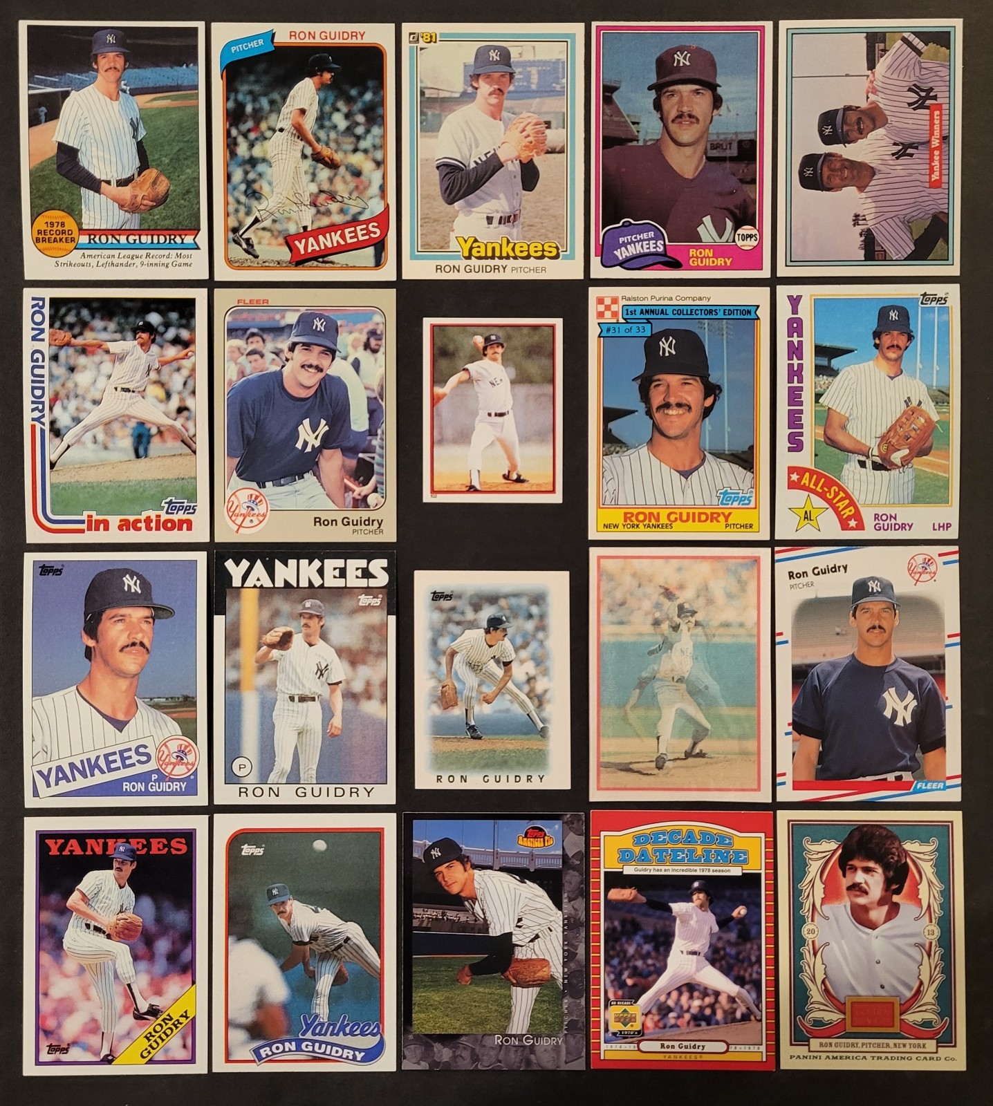 Lot of 20 Different RON GUIDRY Baseball Cards 2xChamp 1979-2013 BB8509