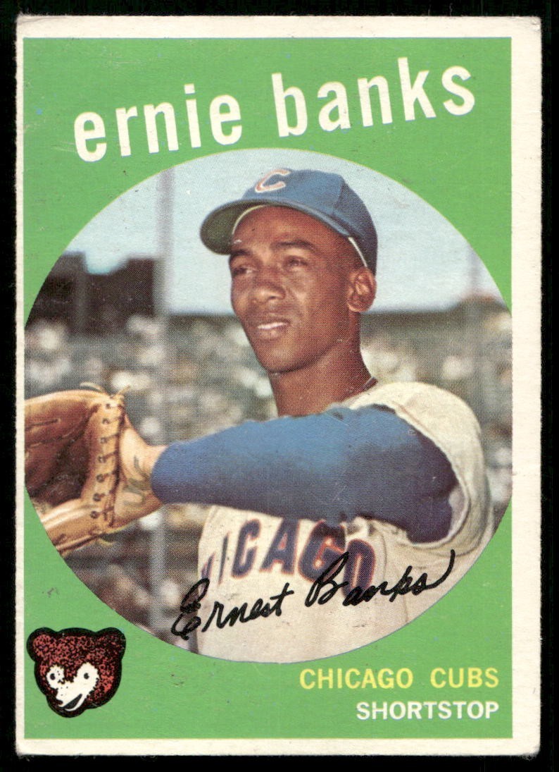 SOLID GOOD+ ERNIE BANKS HOF 1959 TOPPS #350 BENT TOP LEFT CORNER READ TPHLC-8625