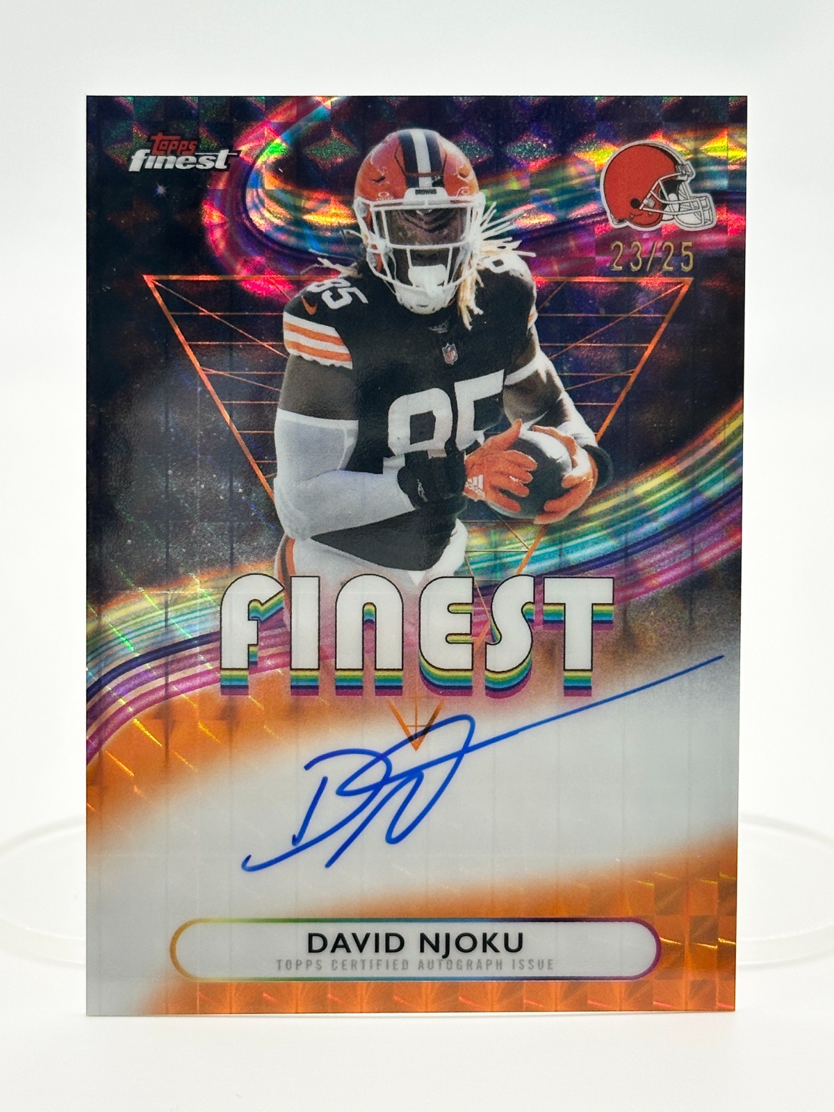 2025 Topps Finest David Njoku Orange Geometric ON CARD Auto 23/25 FA-DN Browns