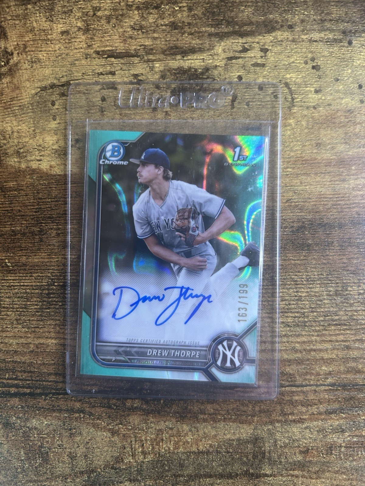 2022 BOWMAN CHROME DREW THORPE AUTO Aqua Refractor /199