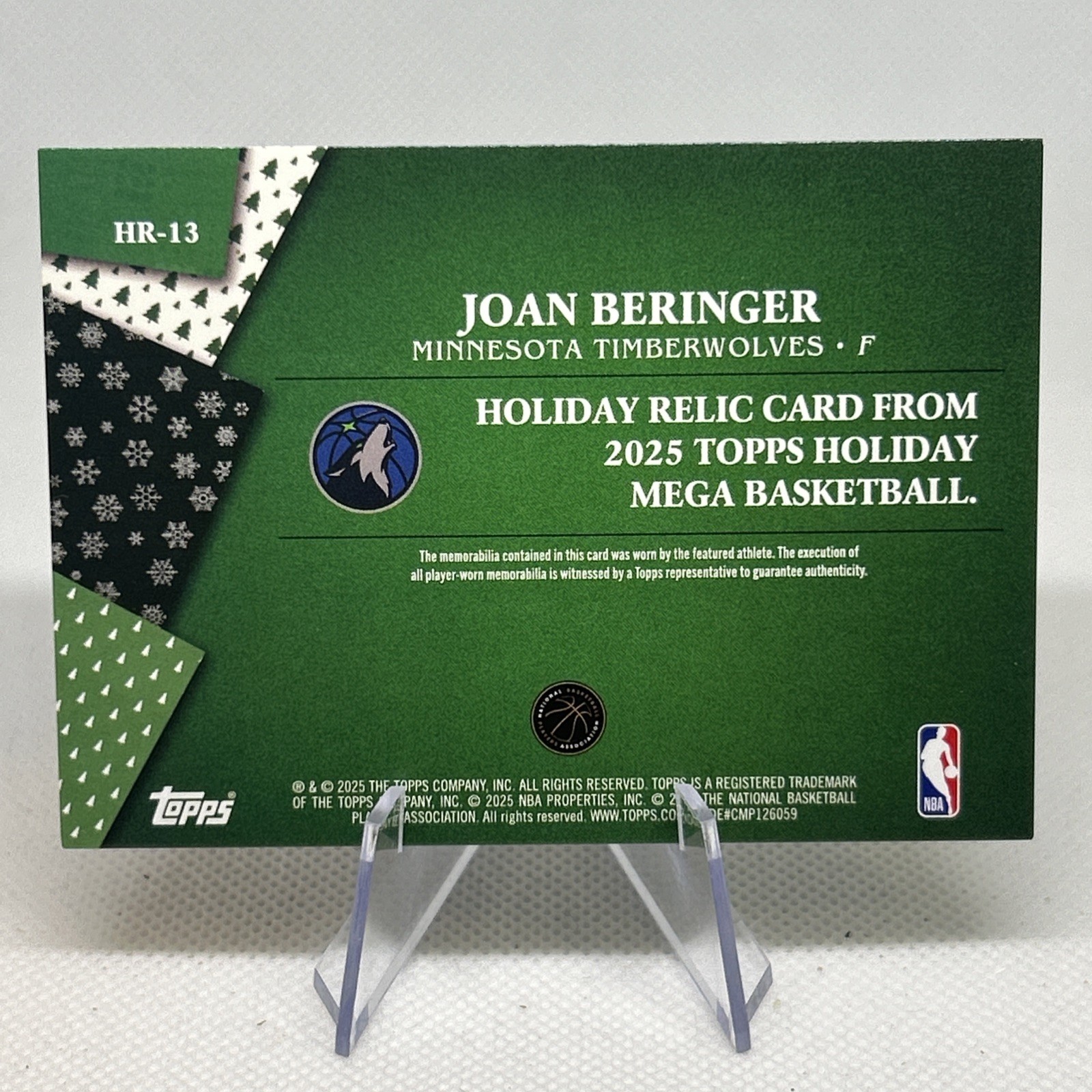 2025-26 Topps Holiday Holiday Relic Joan Beringer RC Minnesota Timberwolves E103
