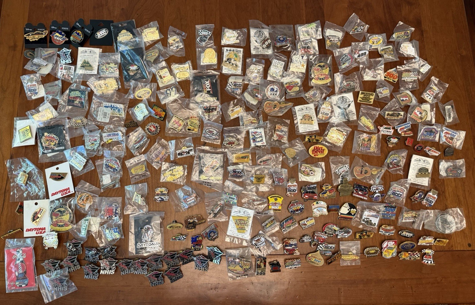Lot of 200+ Vintage NASCAR Pins Daytona Indy Racing Race Car Bulk Lot Enamel
