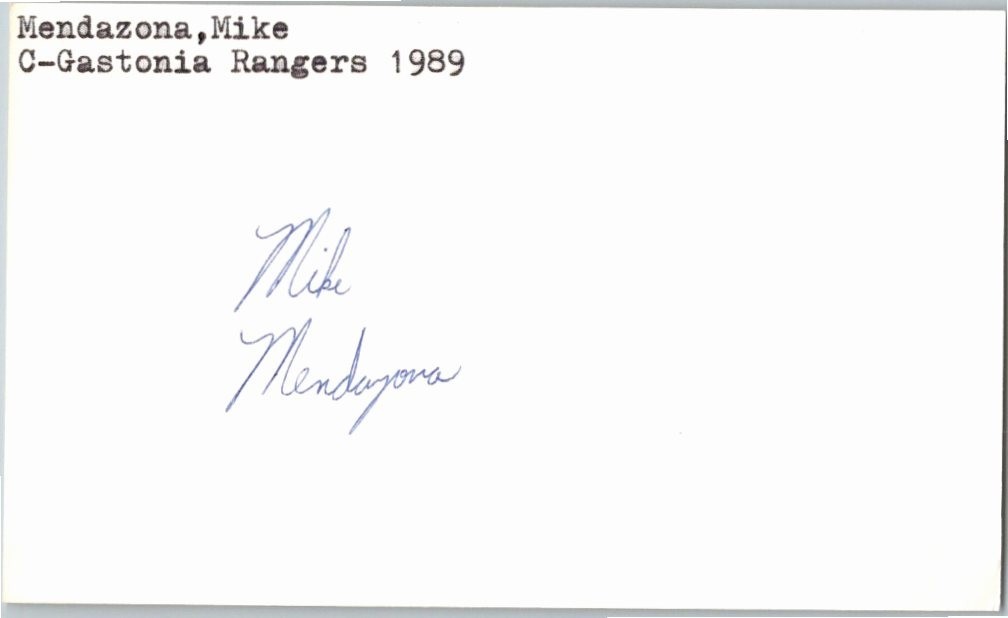 1980’s -Mike Mendazona- Signed/Autograph/Auto Index Card GCL Rangers MLB