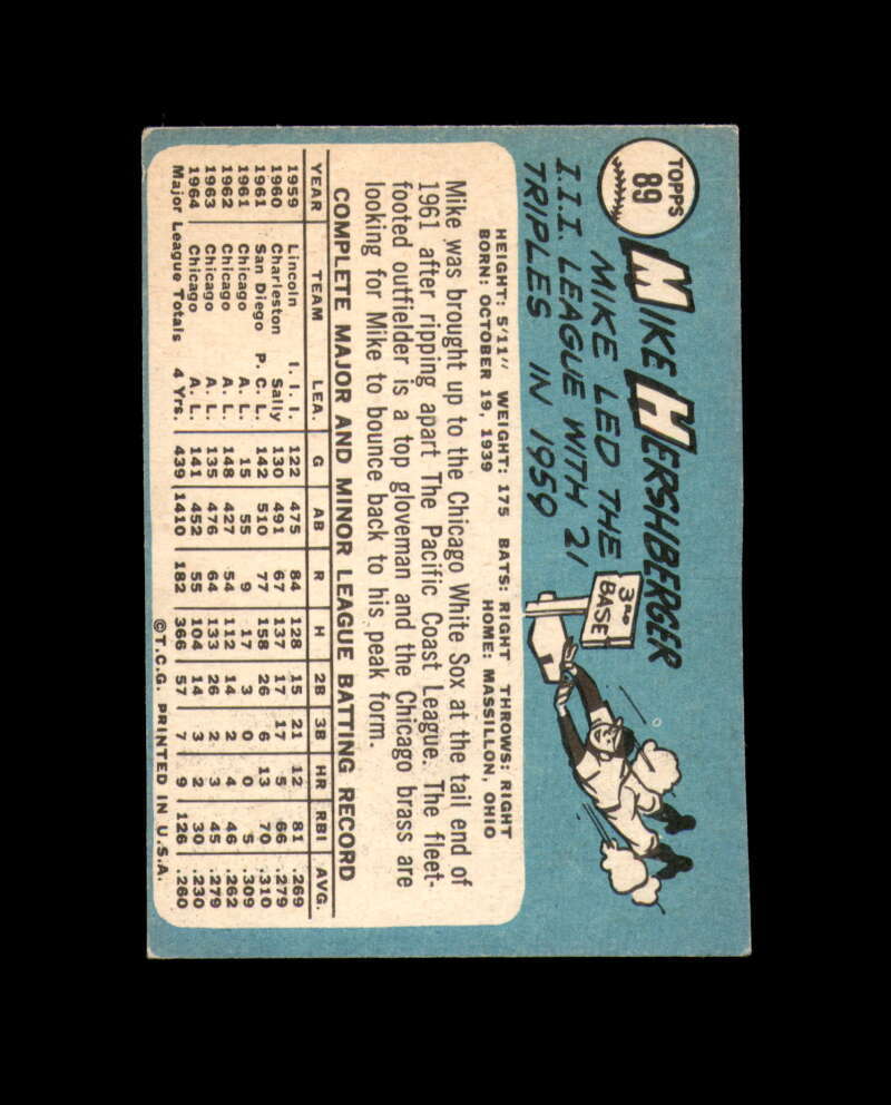 Mike Hershberger Signed 1965 Topps Chicago White Sox Original Autograph