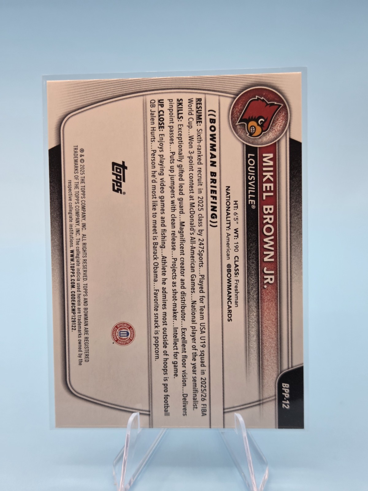 Mikel Brown Jr. 2025-26 1st Bowman #BPP-12 Louisville Cardinals Nets