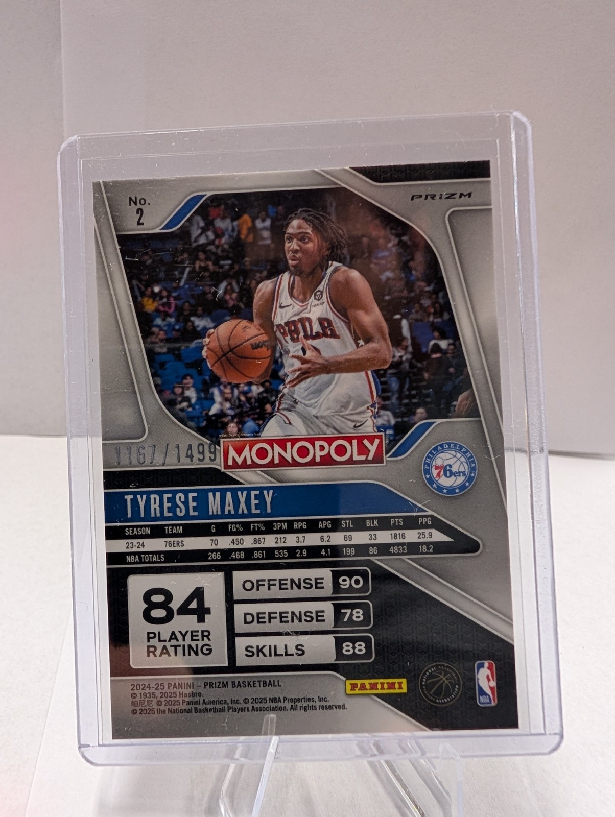 2024-25 Panini Prizm Monopoly – Tyrese Maxey #2 Orange Icons Prizm 1284/1499