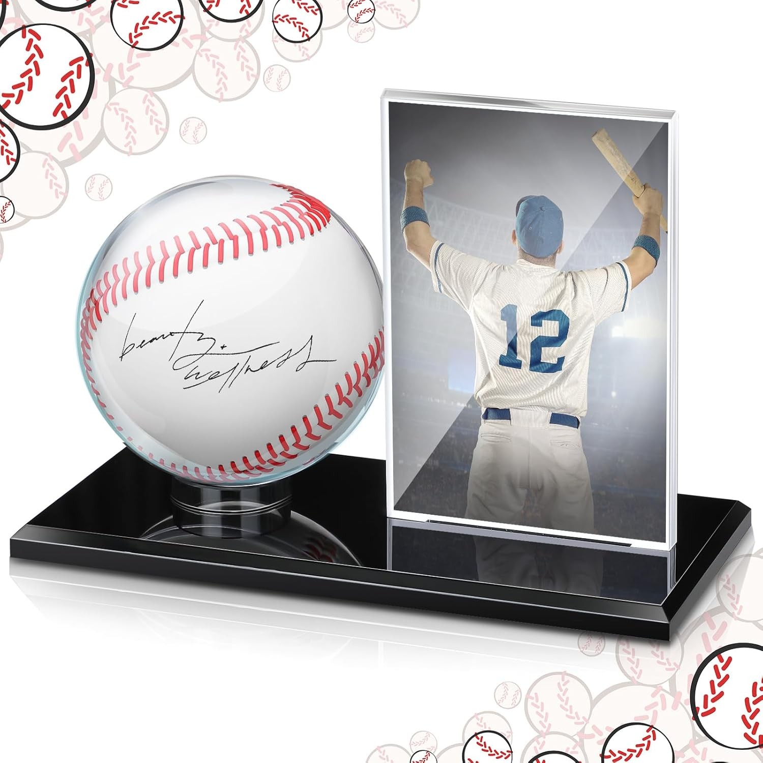 Baseball Display Case for Ball and Cards Clear Base Ball Holder Ring Stand Set