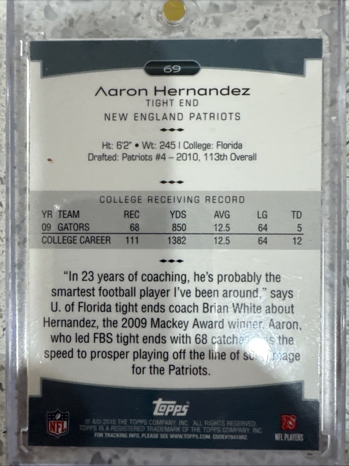 2010 Topps Platinum – Aaron Hernandez #69 (RC) Patriots (QTY)