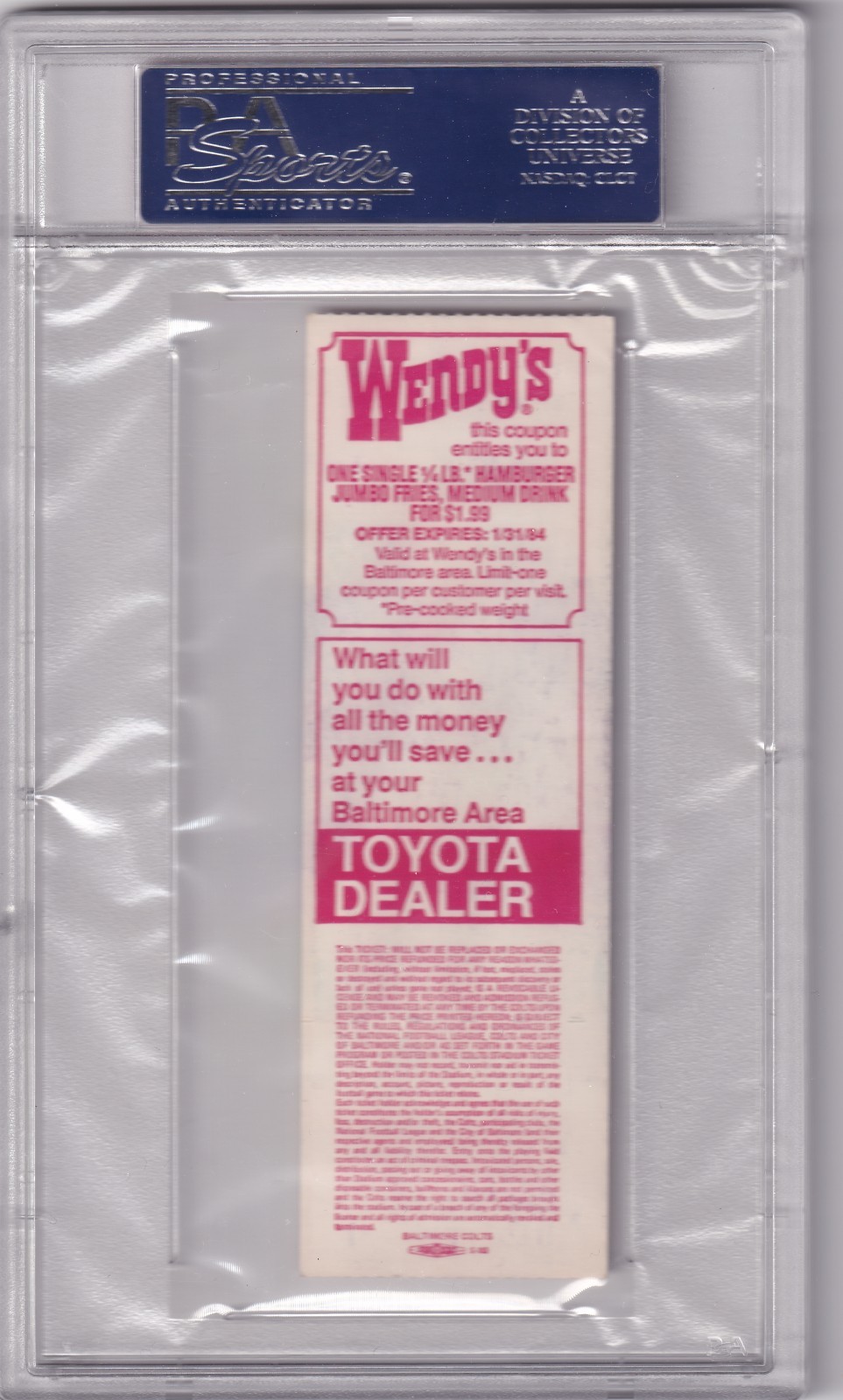 1983 Baltimore Colts Full Ticket v Pittsburgh Steelers Nov 13 1983 PSA 8