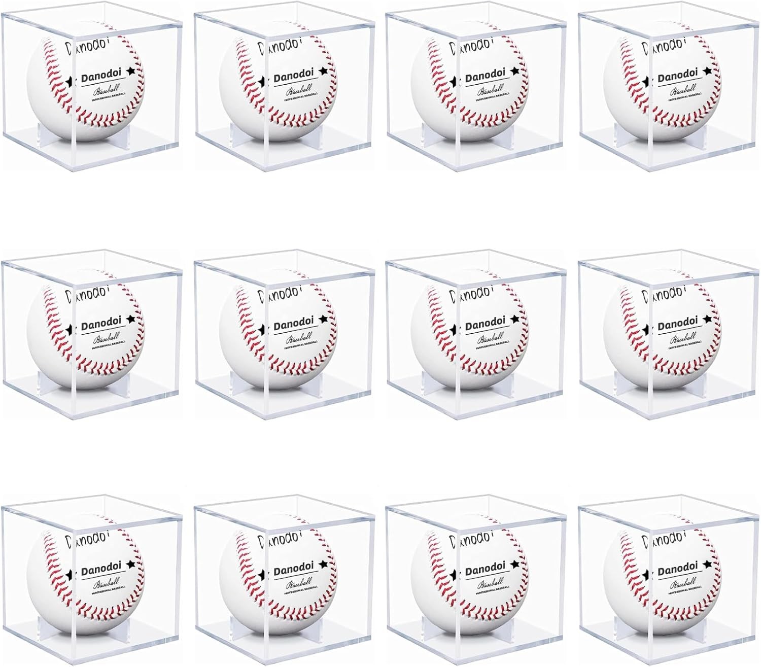 Danodoi Baseball Display Case UV Protected Acrylic Clear Baseball Holder Square