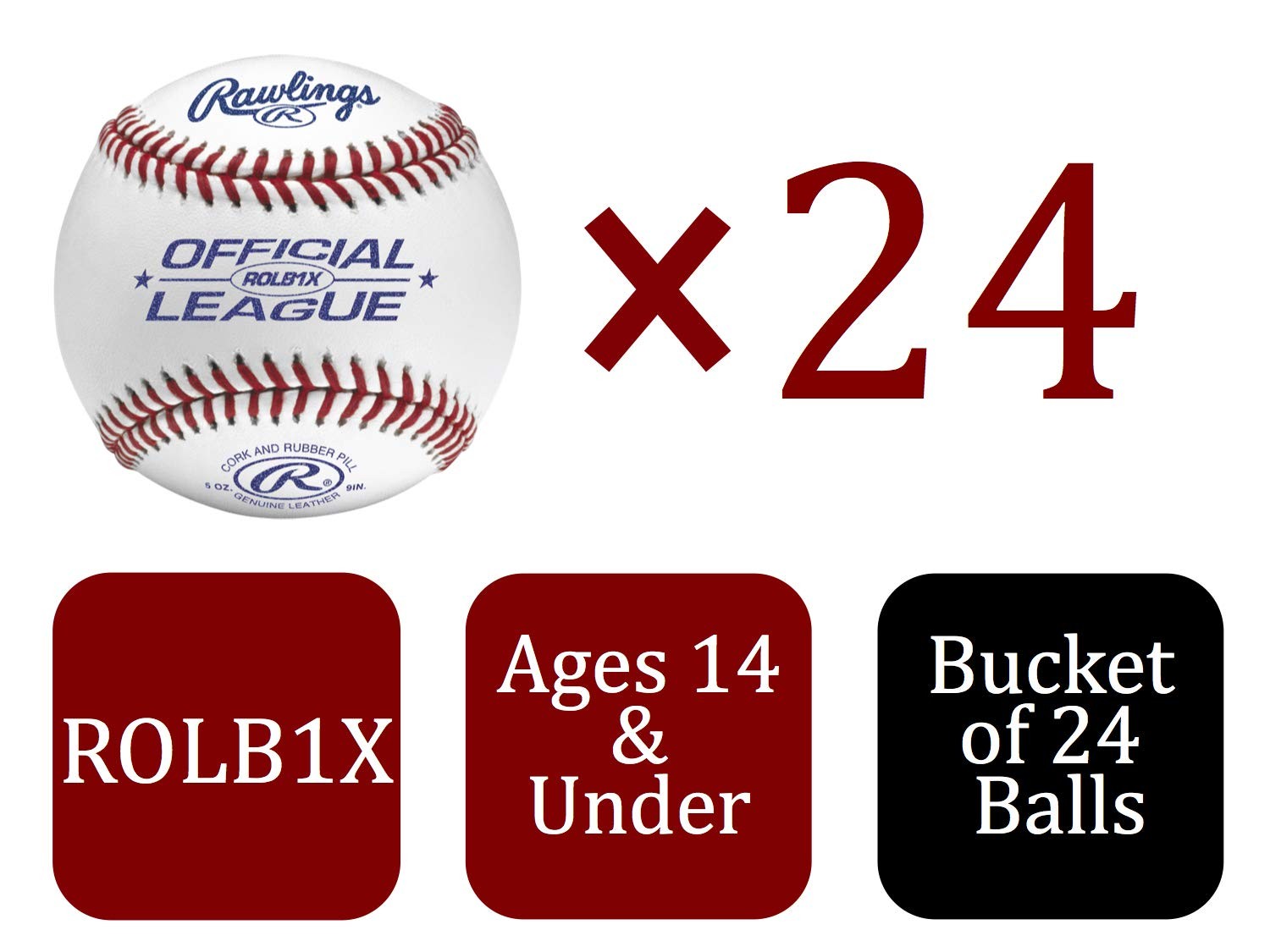 Baseballs Official League Competition Grade Youth/14U 24 Count ROLB1X Bucket