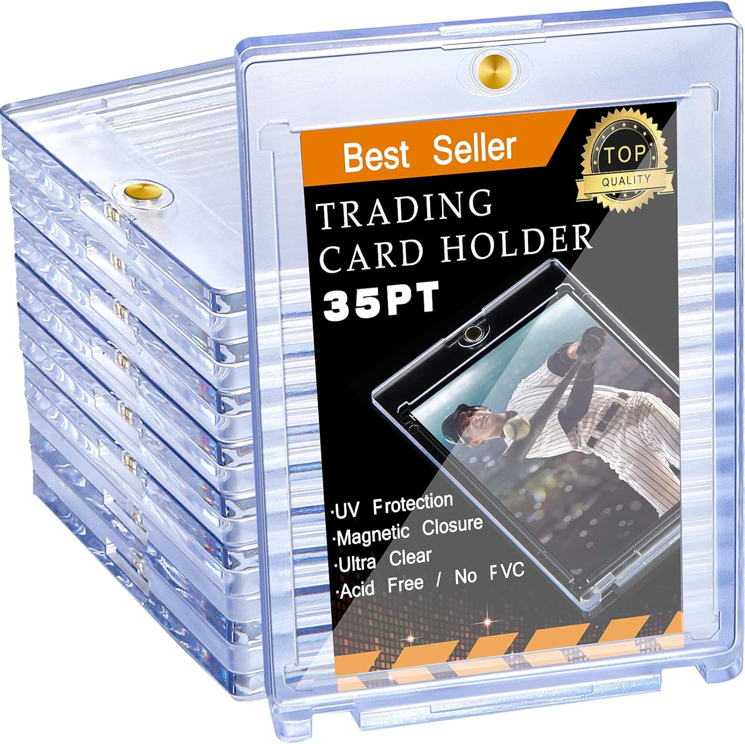 10 Pics Magnetic Card Holder 35 PT Trading Cards Protectors Clear Acrylic Cards