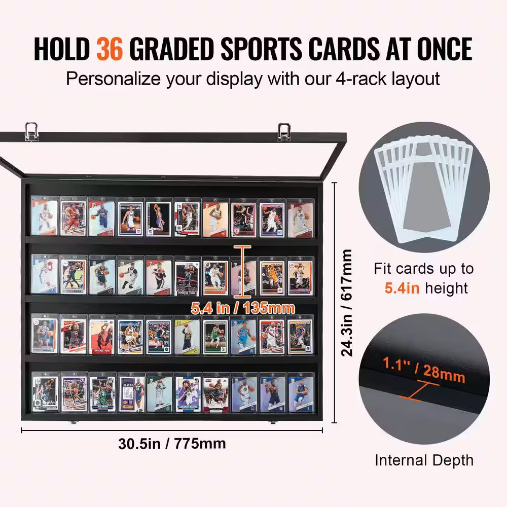 36 Graded Black Sports Card Display Case 30.5X24.3X2.1In. Card Display Frame UV