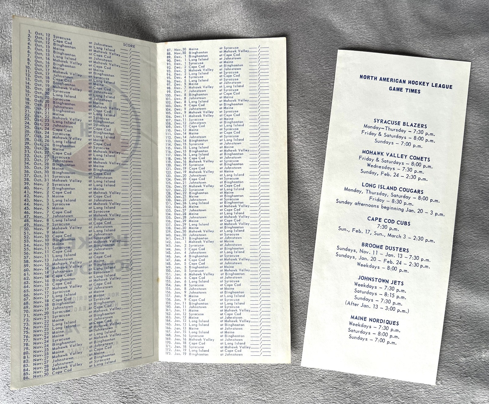 1973-74 North American Hockey League Schedule: First Season