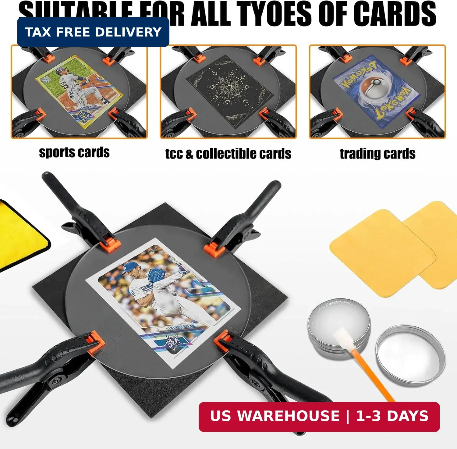 267 Pcs Card Care Clean Kit,Trading Card Cleaning Kit with Fixing Jig and EVA Sh