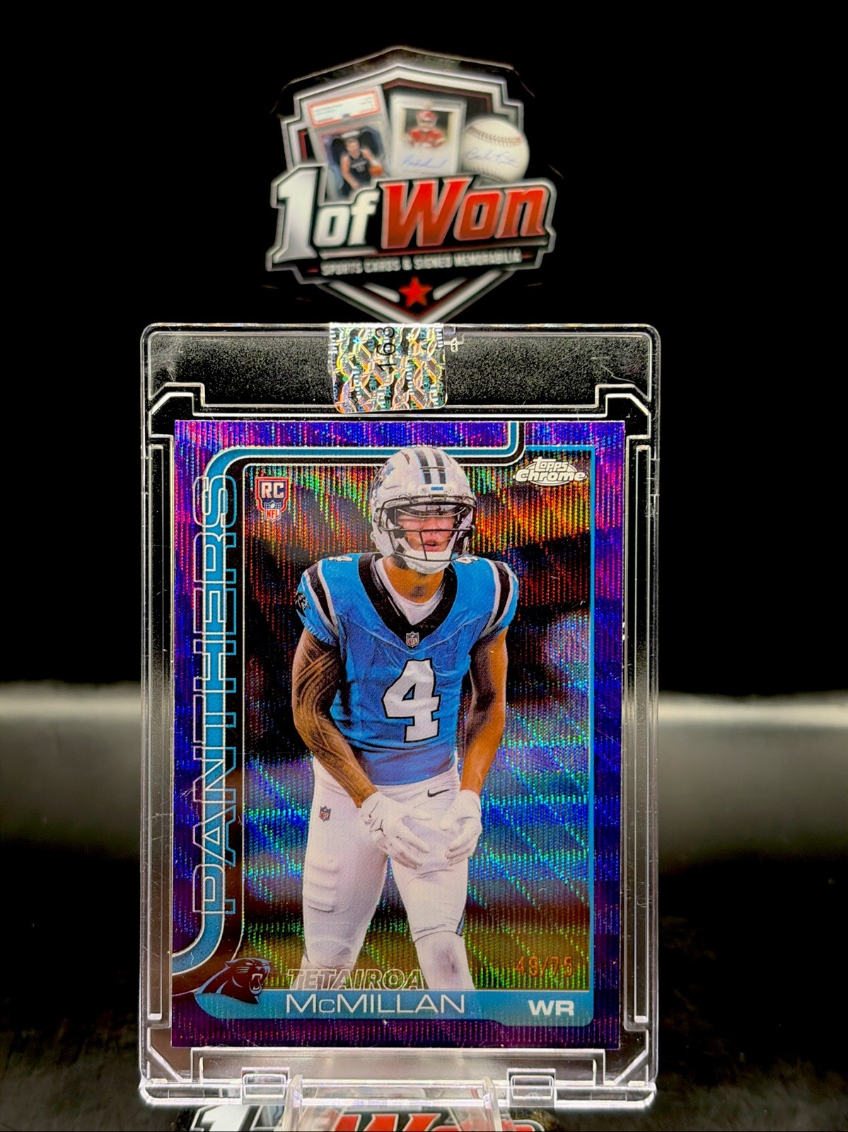 2025 TOPPS CHROME TETAIROA MCMILLAN PURPLE REFRACTOR /75 CAROLINA PANTHERS #326