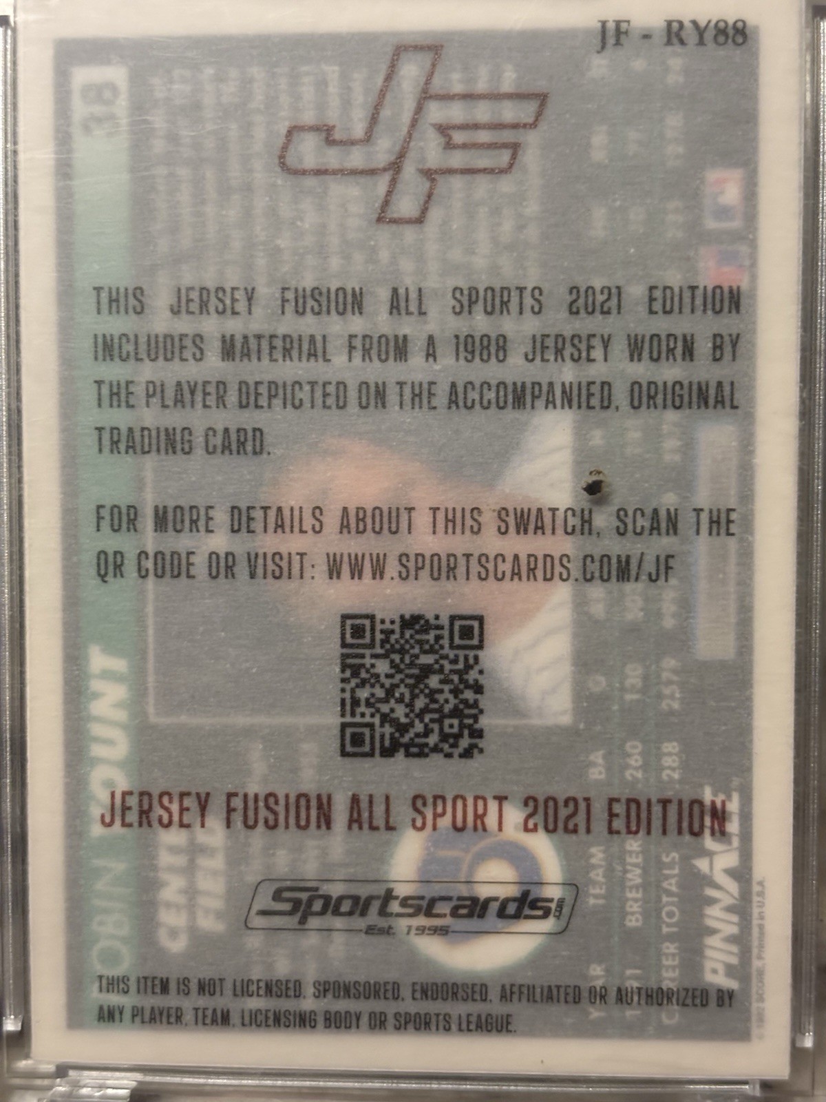 Jersey Fusion All Sports 2021 Robin Yount Brewers Game-Used Swatch JF-RY88