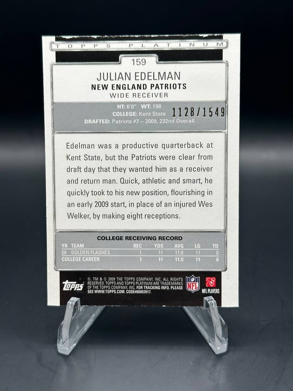 2009 Topps Platinum JULIAN EDELMAN #159 Rookie RC Variation /1549 Patriots