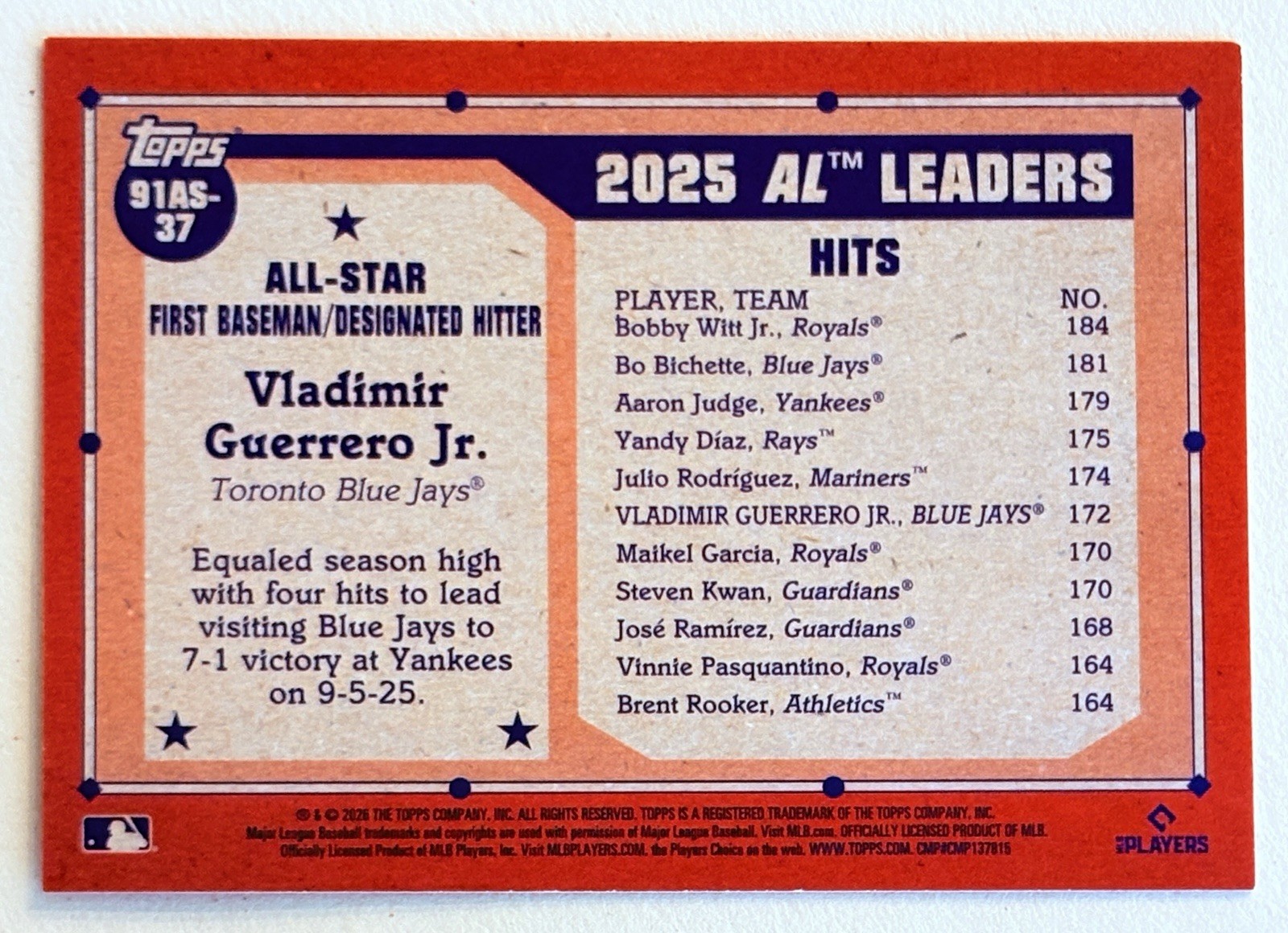 2026 Topps Series 2 – 1991 Topps All-Stars Vladimir Guerrero Jr. #91AS-37 Pink
